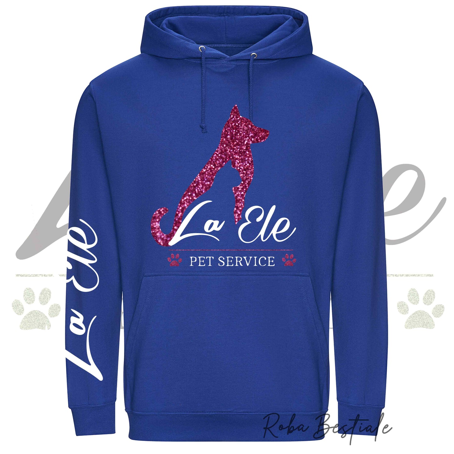 Felpa Invernale LA ELE - Pet Service - Logo GLITTER PINK - Tanti toni di BLU! Con Cappuccio - dalla XS alla 3XL
