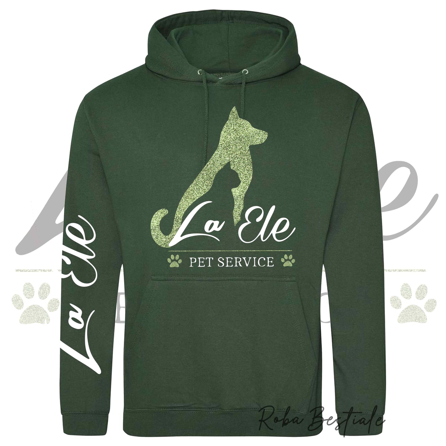 Felpa Invernale LA ELE - Pet Service - Logo GLITTER GREEN - Tanti toni di VERDE! Con Cappuccio - dalla XS alla 3XL