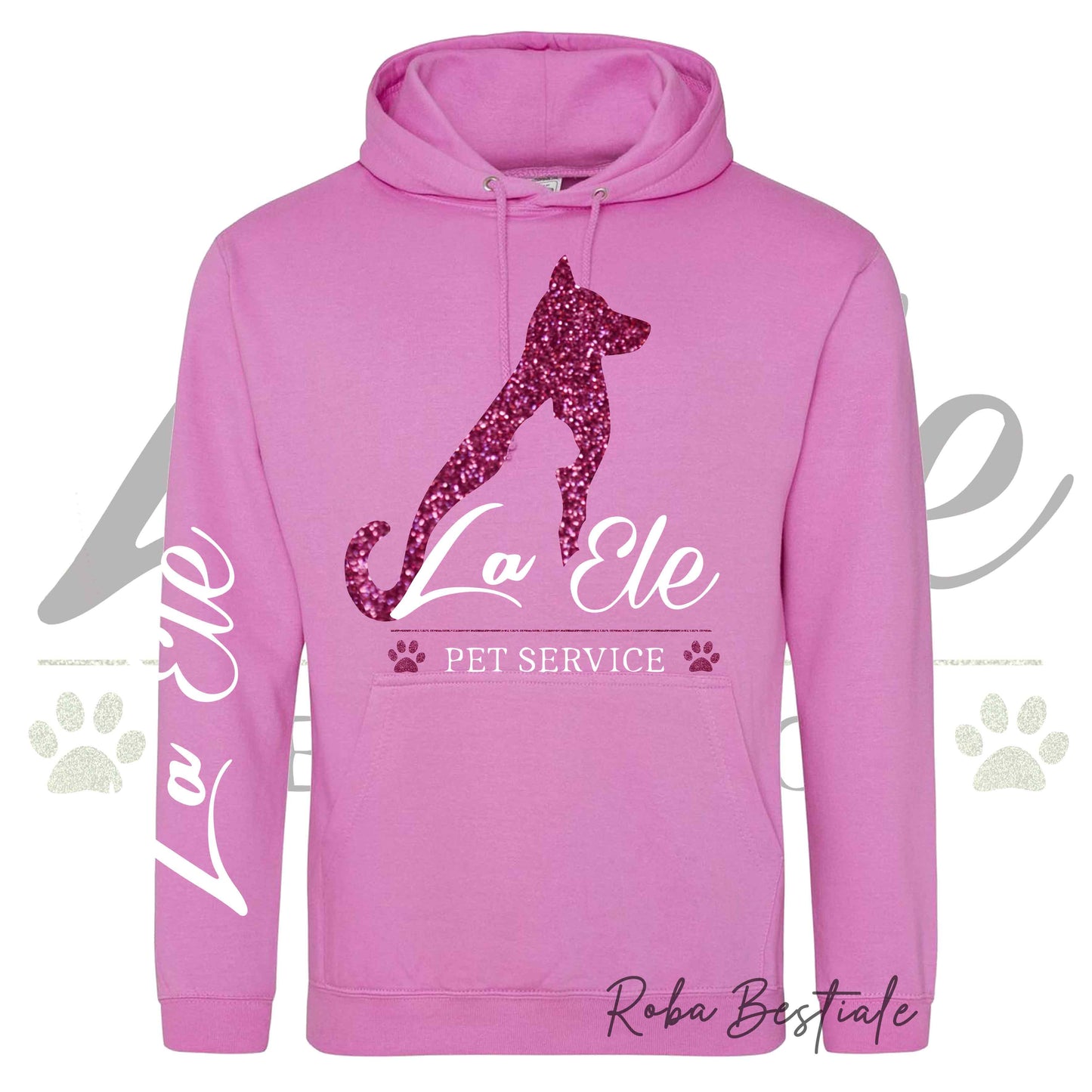 Felpa Invernale LA ELE - Pet Service - Logo GLITTER PINK - Tanti toni di ROSA! Con Cappuccio - dalla XS alla 3XL