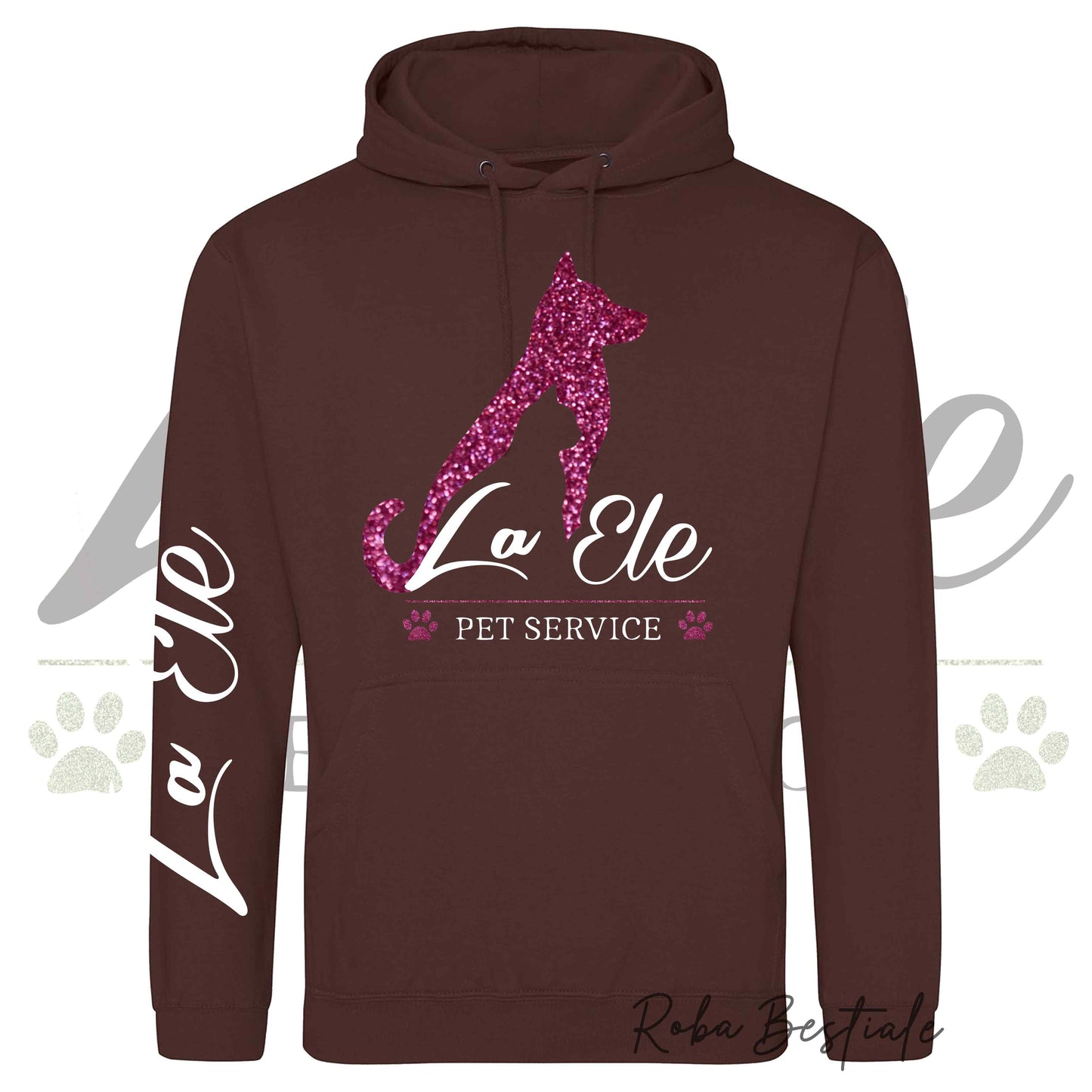 Felpa Invernale LA ELE - Pet Service - Logo GLITTER PINK - Tanti toni di MARRONE! Con Cappuccio - dalla XS alla 3XL