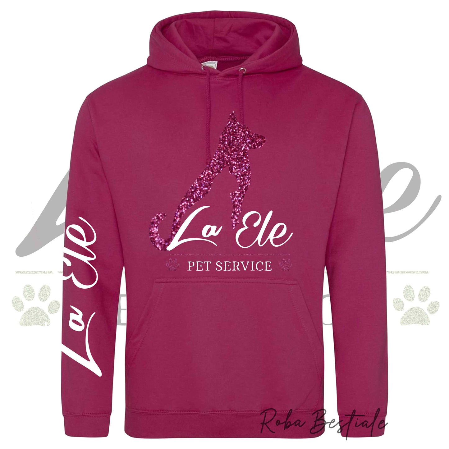 Felpa Invernale LA ELE - Pet Service - Logo GLITTER PINK - Tanti toni di ROSA! Con Cappuccio - dalla XS alla 3XL