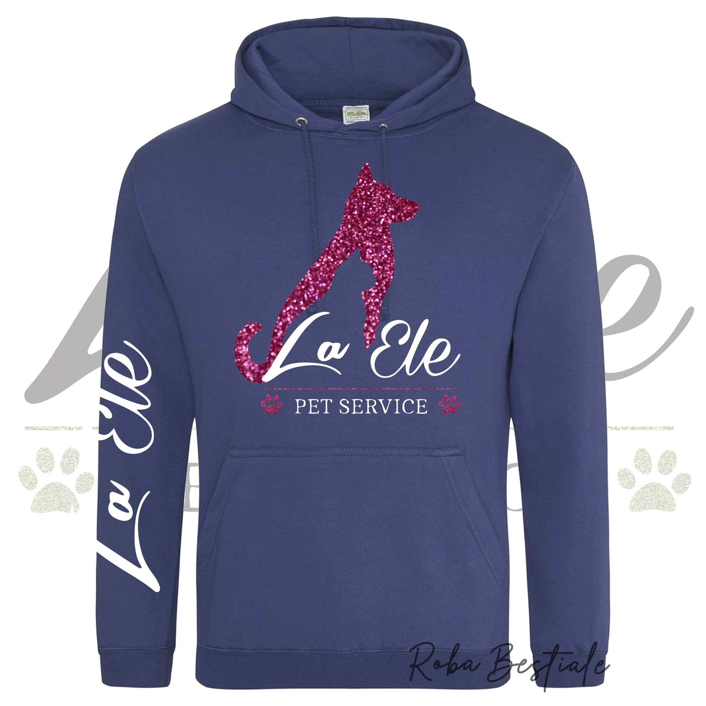 Felpa Invernale LA ELE - Pet Service - Logo GLITTER PINK - Tanti toni di BLU! Con Cappuccio - dalla XS alla 3XL