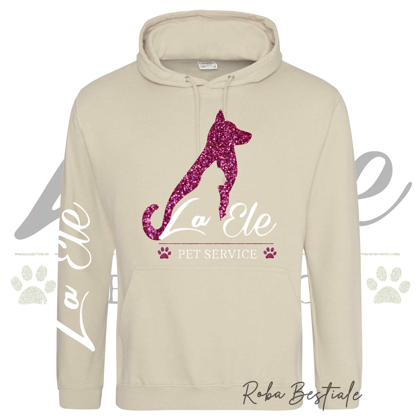 Felpa Invernale LA ELE - Pet Service - Logo GLITTER PINK - Tanti toni di MARRONE! Con Cappuccio - dalla XS alla 3XL