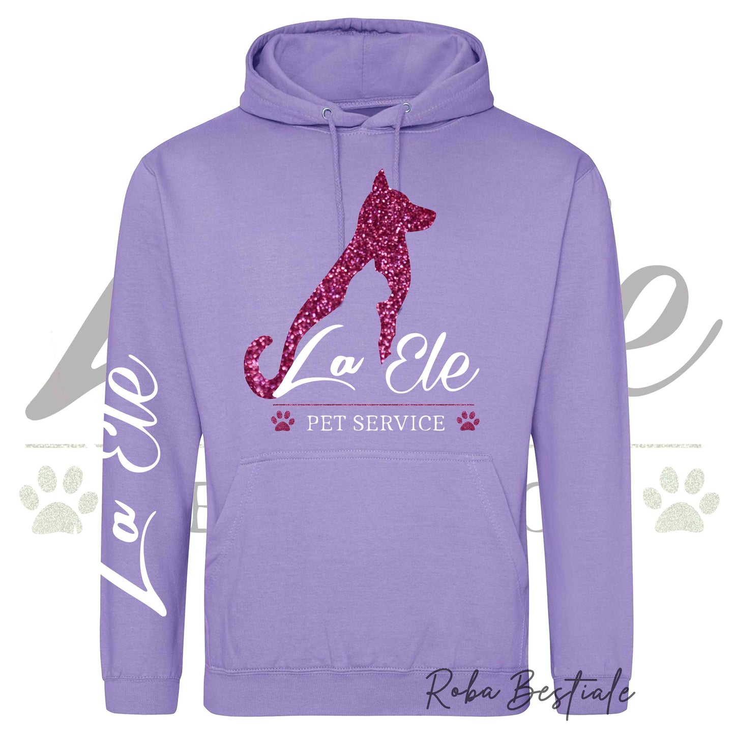 Felpa Invernale LA ELE - Pet Service - Logo GLITTER PINK - Tanti toni di VIOLA! Con Cappuccio - dalla XS alla 3XL
