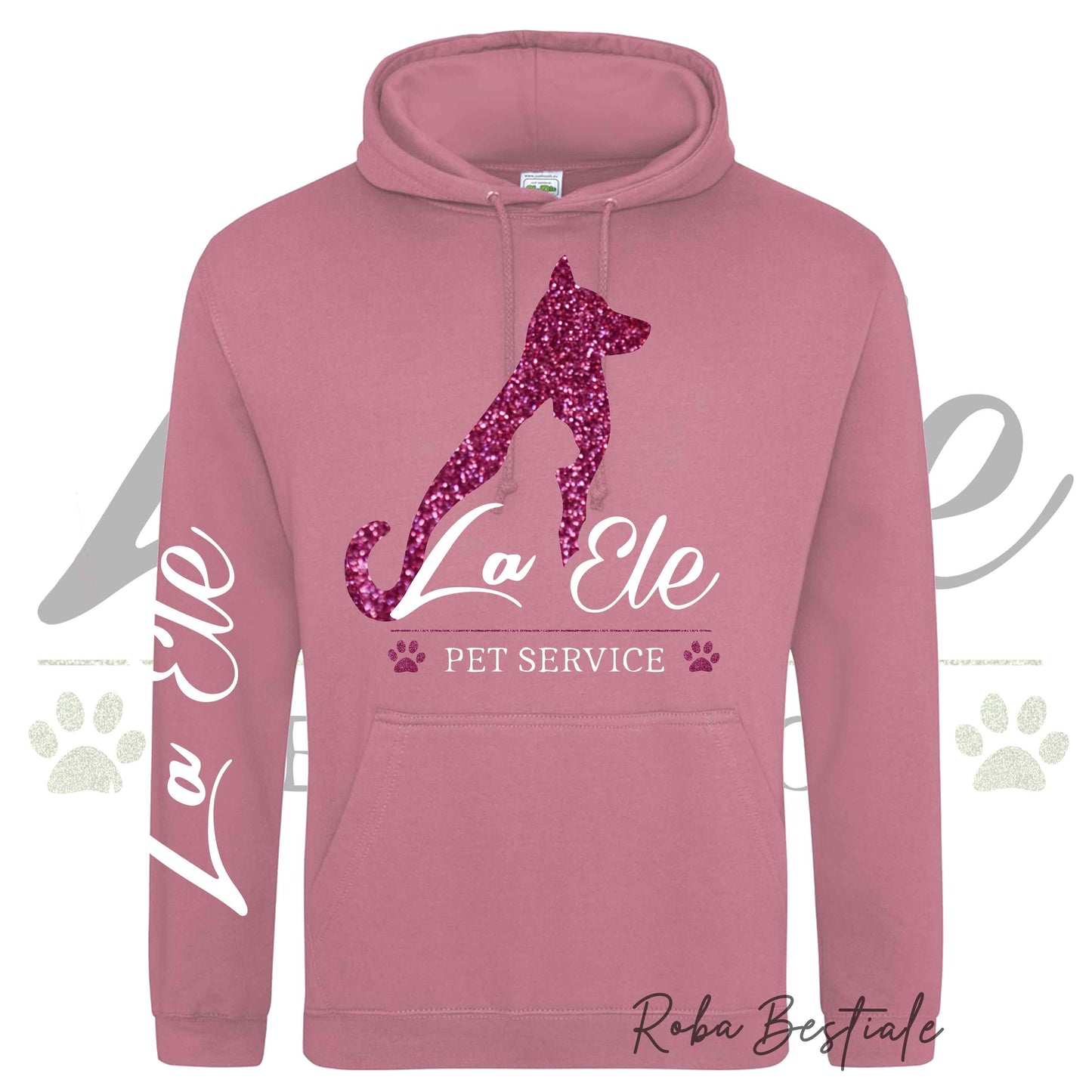 Felpa Invernale LA ELE - Pet Service - Logo GLITTER PINK - Tanti toni di ROSA! Con Cappuccio - dalla XS alla 3XL