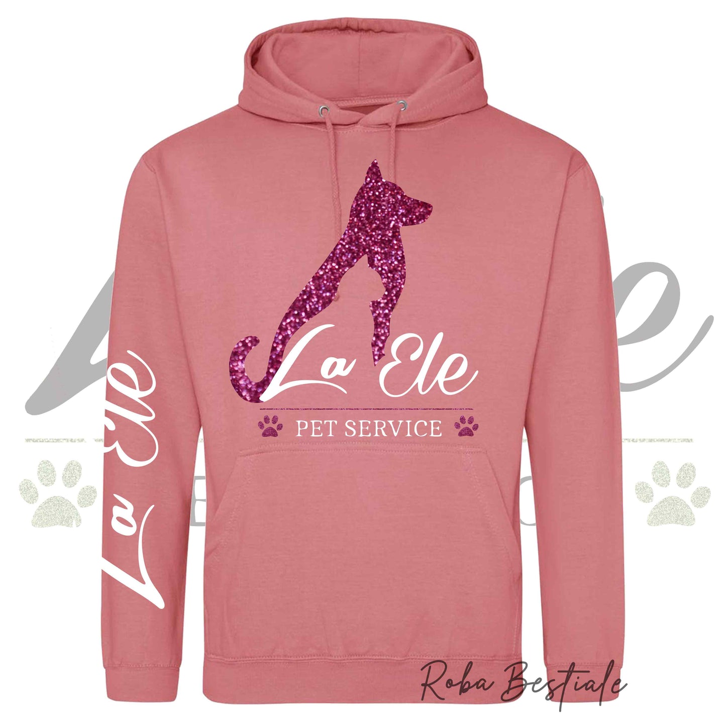 Felpa Invernale LA ELE - Pet Service - Logo GLITTER PINK - Tanti toni di ROSA! Con Cappuccio - dalla XS alla 3XL