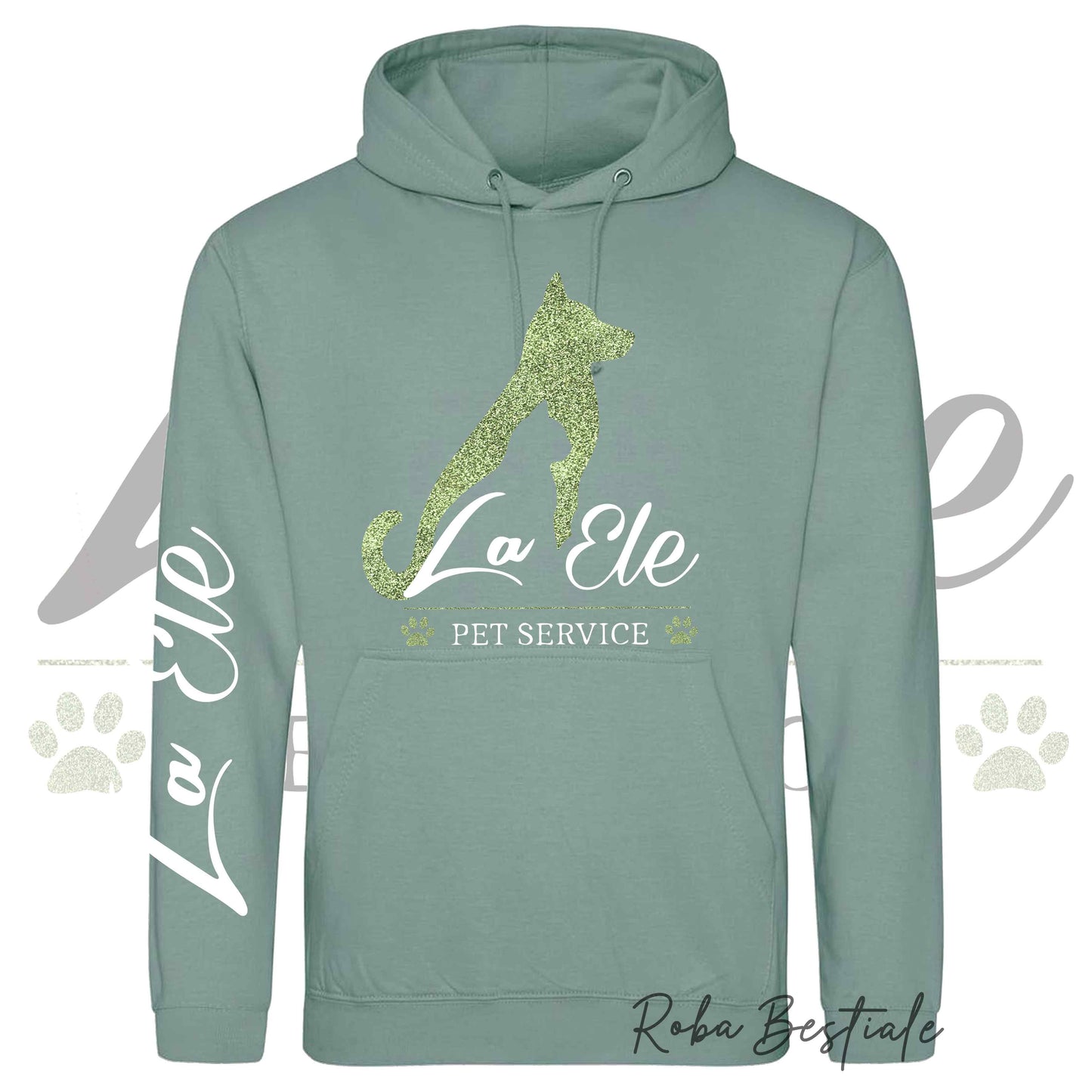 Felpa Invernale LA ELE - Pet Service - Logo GLITTER GREEN - Tanti toni di VERDE! Con Cappuccio - dalla XS alla 3XL
