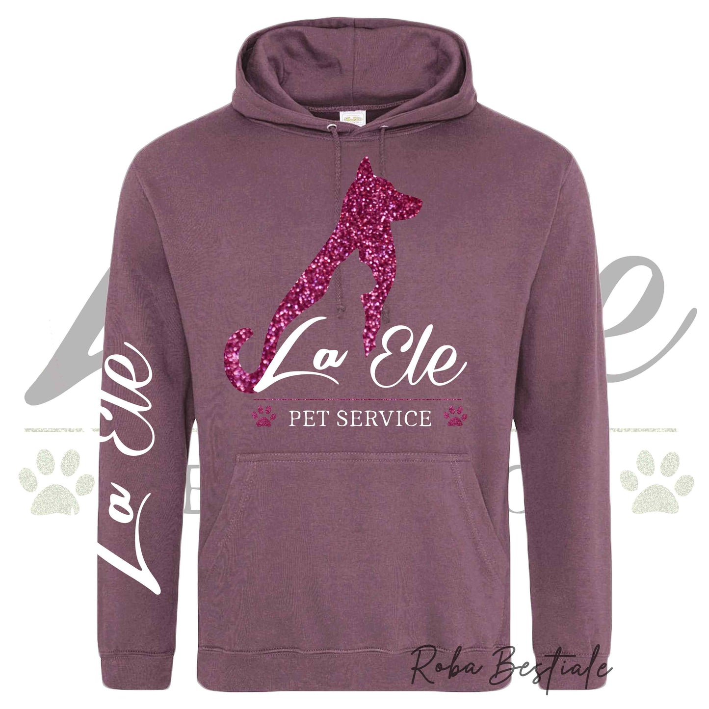 Felpa Invernale LA ELE - Pet Service - Logo GLITTER PINK - Tanti toni di VIOLA! Con Cappuccio - dalla XS alla 3XL