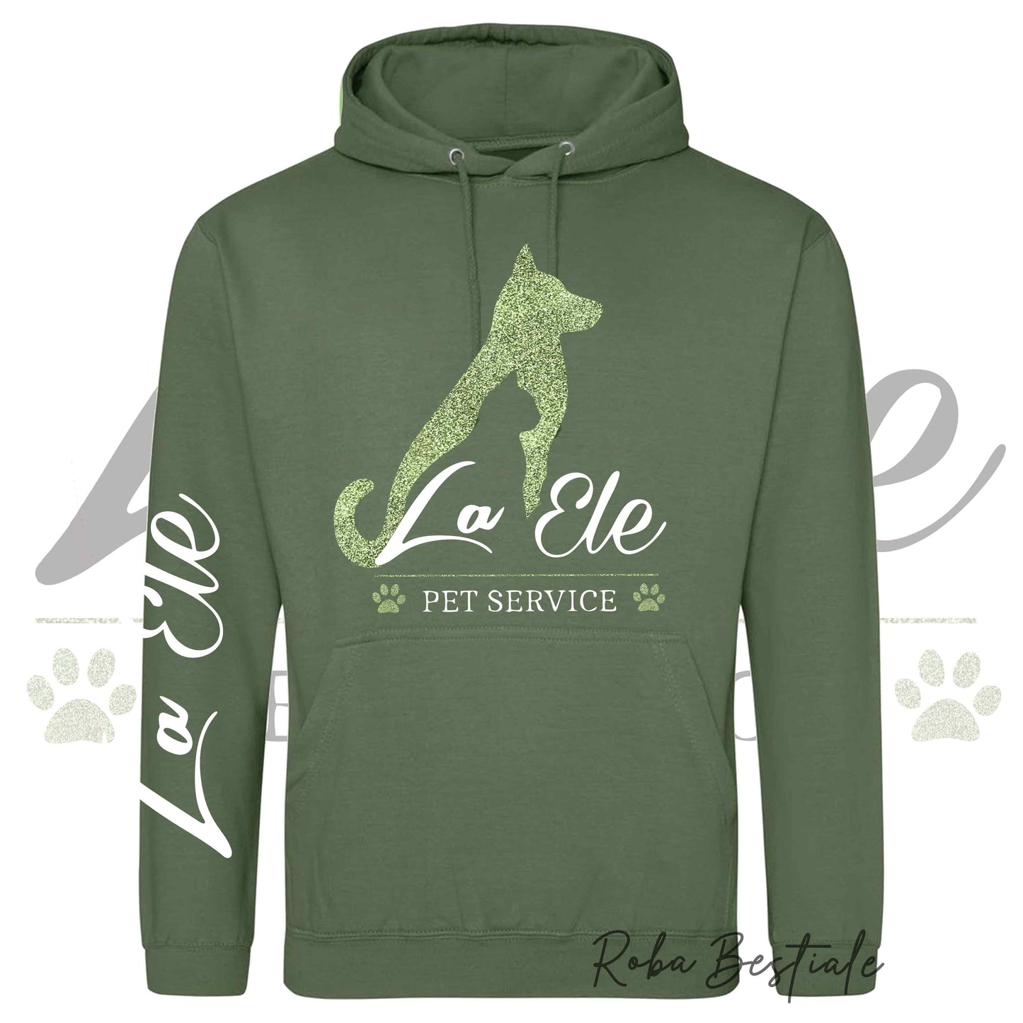 Felpa Invernale LA ELE - Pet Service - Logo GLITTER GREEN - Tanti toni di VERDE! Con Cappuccio - dalla XS alla 3XL