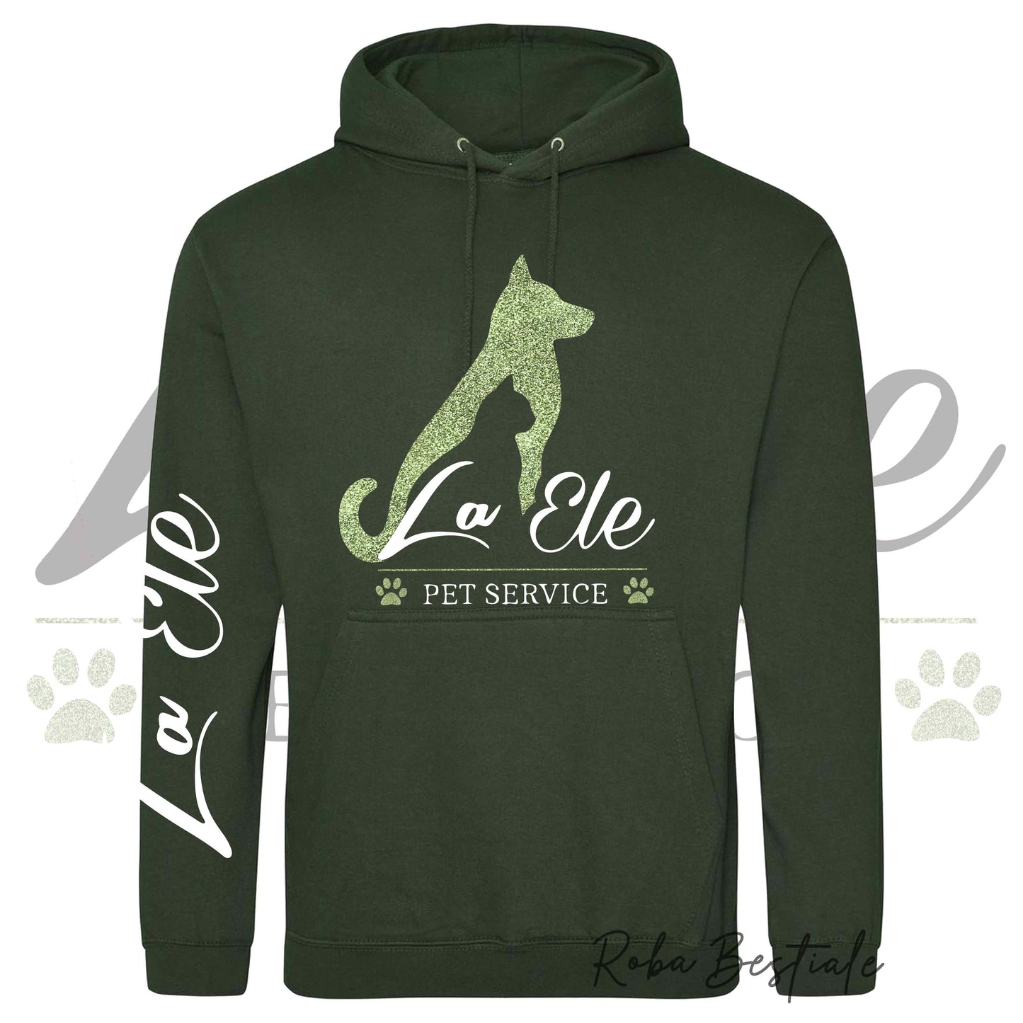 Felpa Invernale LA ELE - Pet Service - Logo GLITTER GREEN - Tanti toni di VERDE! Con Cappuccio - dalla XS alla 3XL