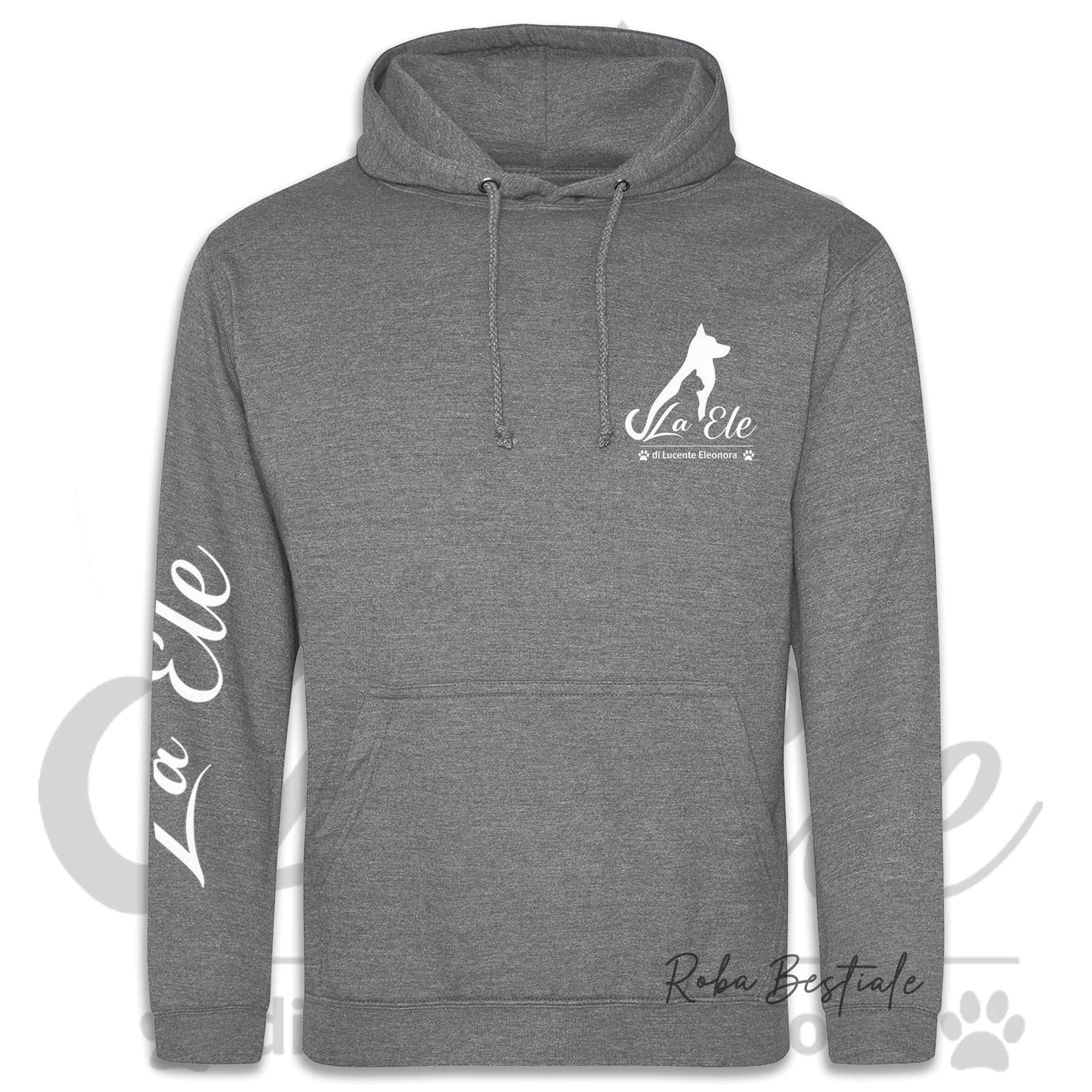 Felpa Invernale LA ELE di Eleonora Lucente - Logo BIANCO o NERO - Diversi toni di GRIGIO - Con Cappuccio - dalla XS alla 3XL