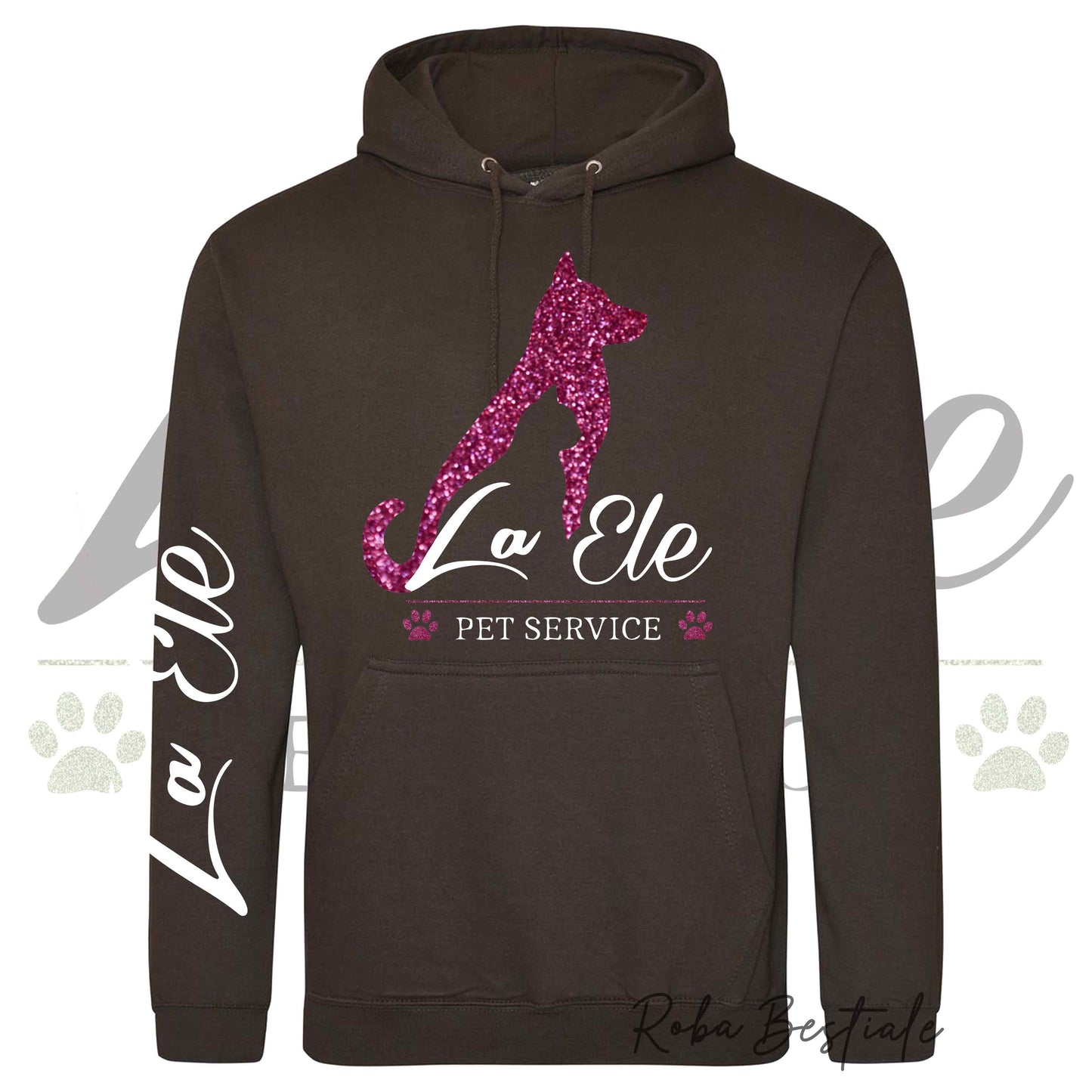 Felpa Invernale LA ELE - Pet Service - Logo GLITTER PINK - Tanti toni di MARRONE! Con Cappuccio - dalla XS alla 3XL