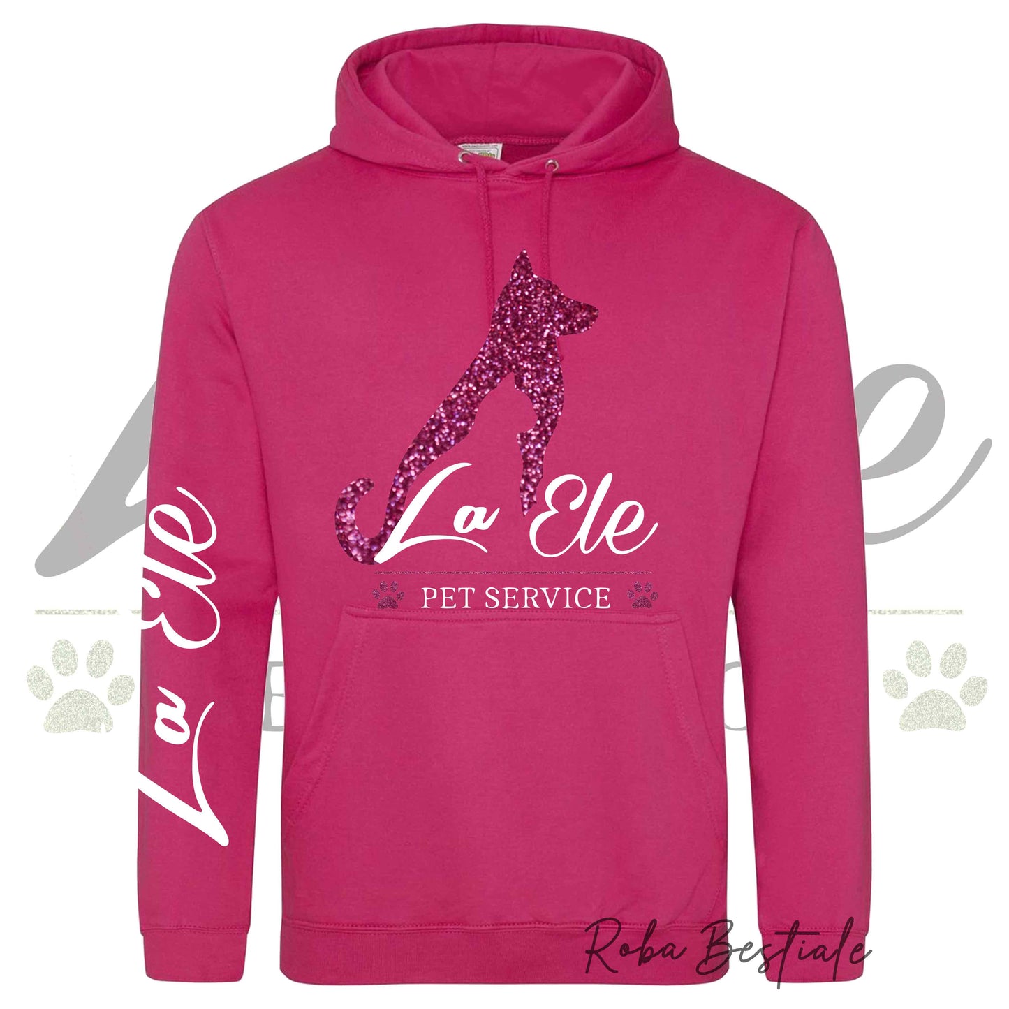 Felpa Invernale LA ELE - Pet Service - Logo GLITTER PINK - Tanti toni di ROSA! Con Cappuccio - dalla XS alla 3XL