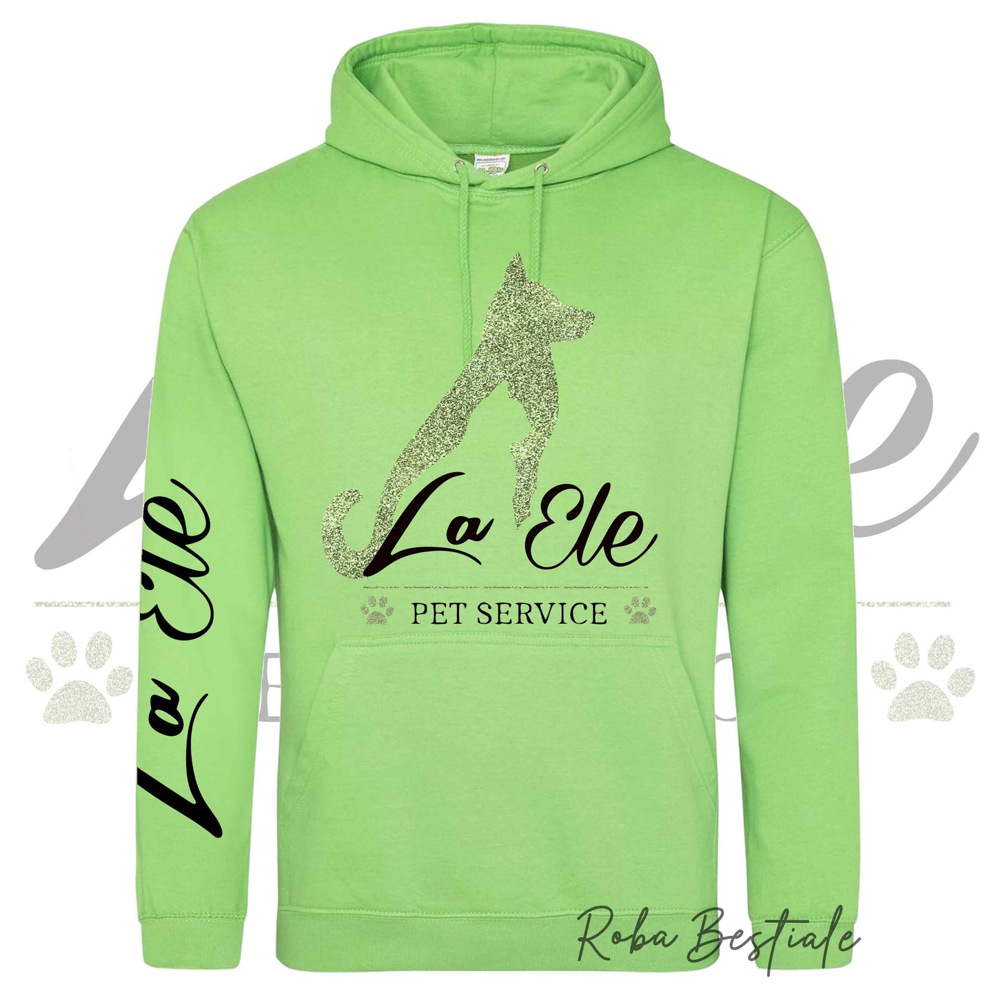 Felpa Invernale LA ELE - Pet Service - Logo GLITTER GREEN - Tanti toni di VERDE! Con Cappuccio - dalla XS alla 3XL