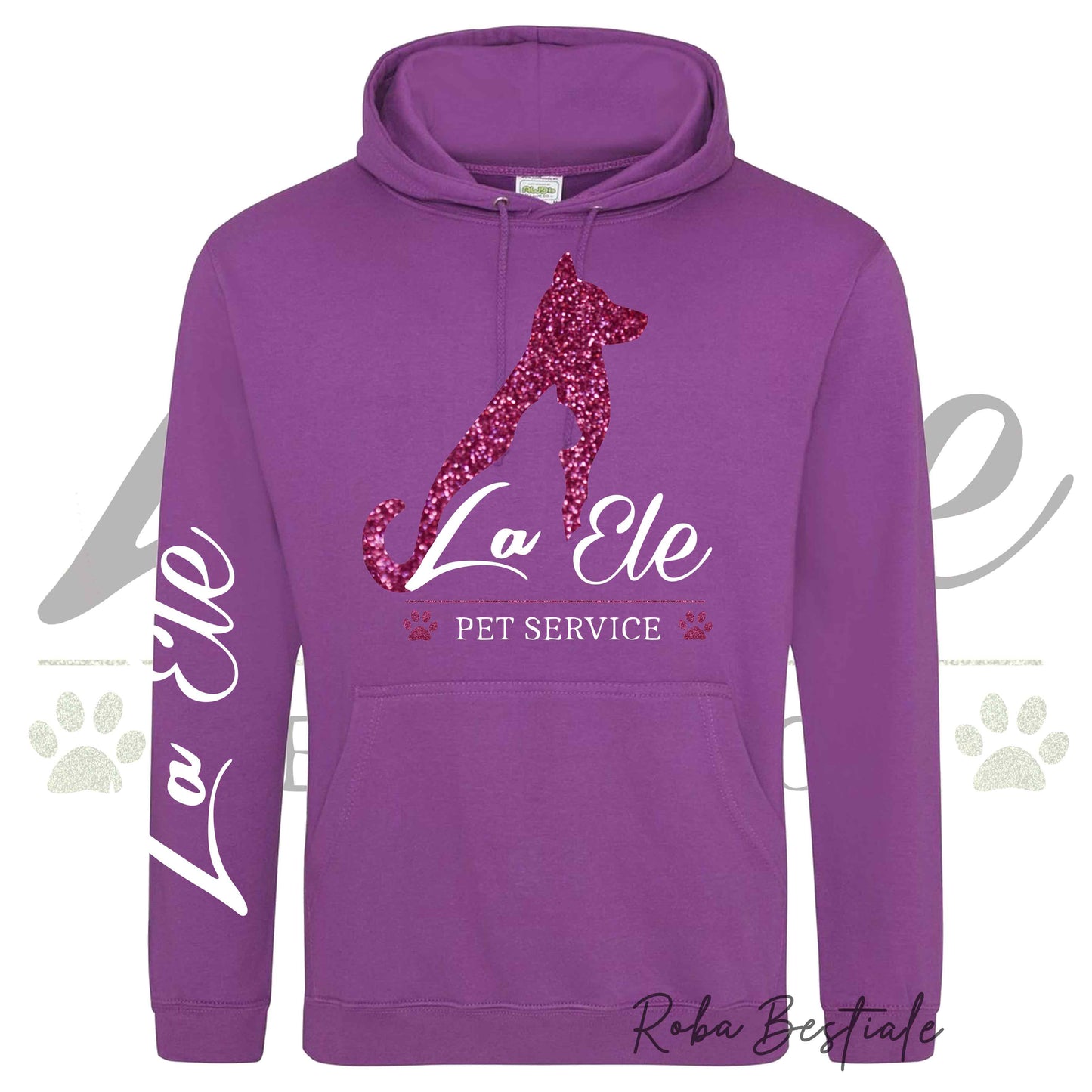 Felpa Invernale LA ELE - Pet Service - Logo GLITTER PINK - Tanti toni di VIOLA! Con Cappuccio - dalla XS alla 3XL