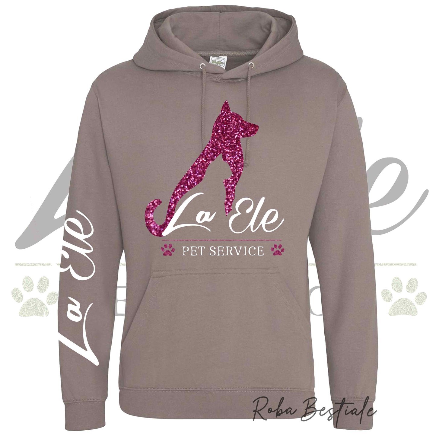 Felpa Invernale LA ELE - Pet Service - Logo GLITTER PINK - Tanti toni di MARRONE! Con Cappuccio - dalla XS alla 3XL