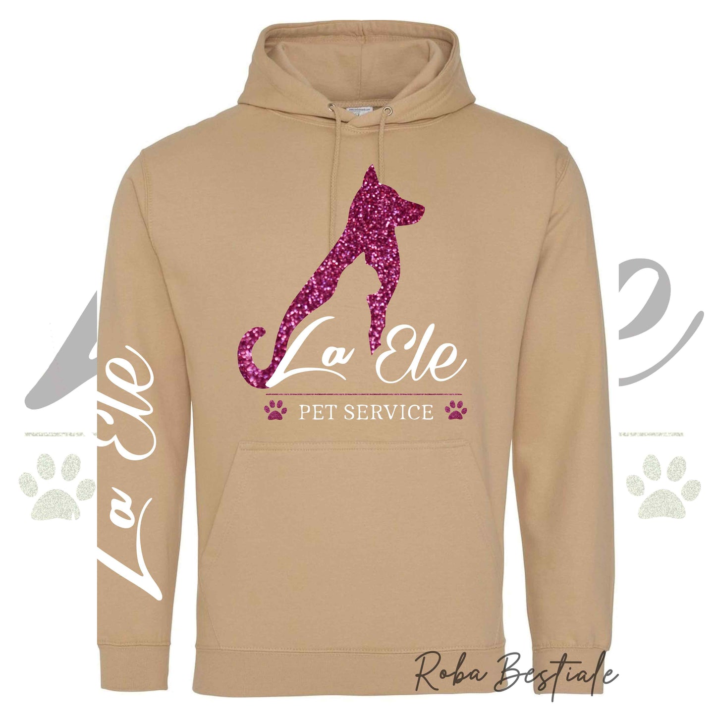 Felpa Invernale LA ELE - Pet Service - Logo GLITTER PINK - Tanti toni di MARRONE! Con Cappuccio - dalla XS alla 3XL