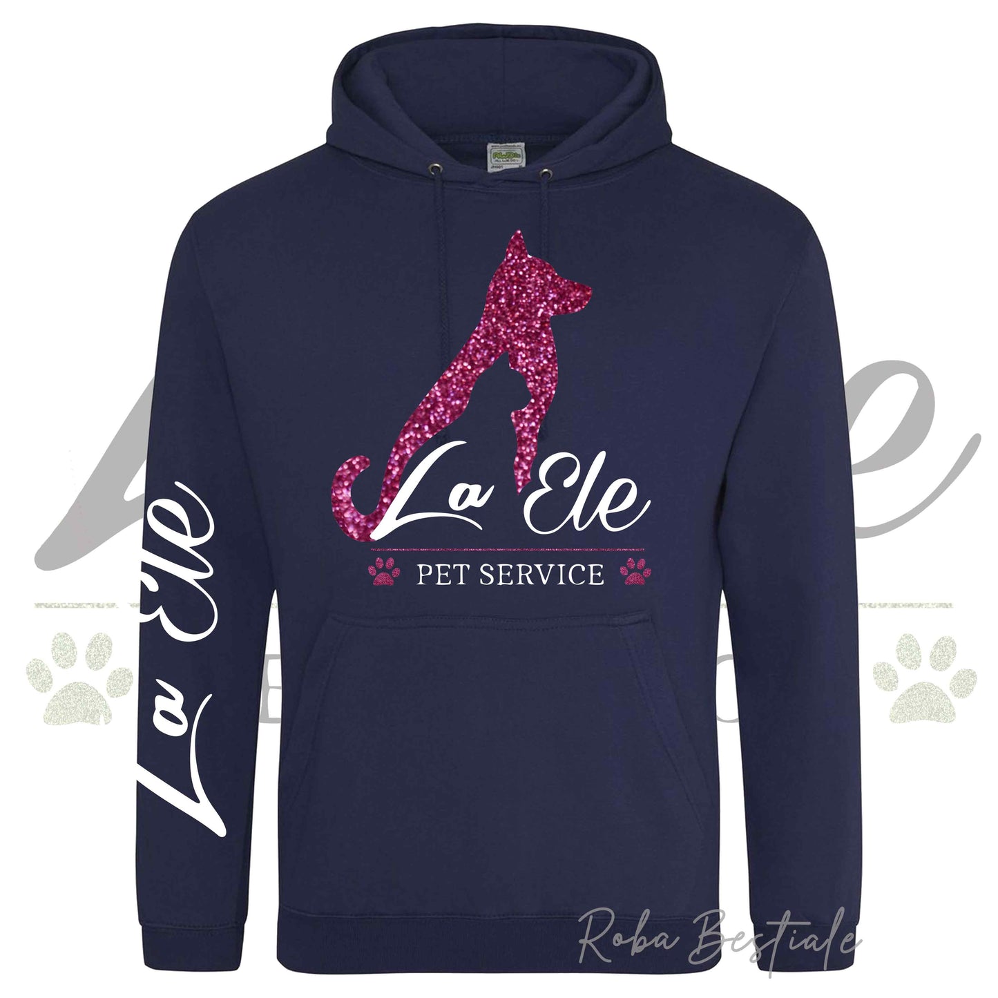 Felpa Invernale LA ELE - Pet Service - Logo GLITTER PINK - Tanti toni di BLU! Con Cappuccio - dalla XS alla 3XL