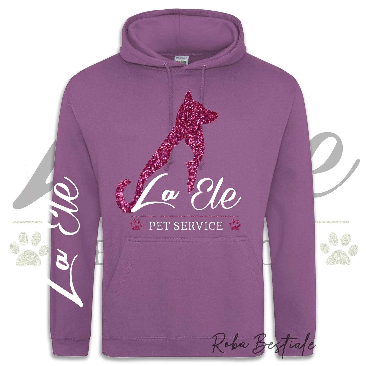 Felpa Invernale LA ELE - Pet Service - Logo GLITTER PINK - Tanti toni di VIOLA! Con Cappuccio - dalla XS alla 3XL