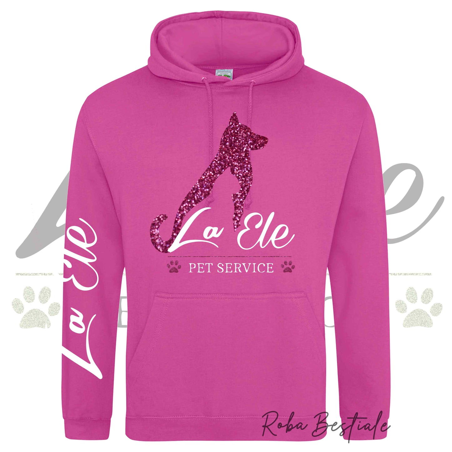 Felpa Invernale LA ELE - Pet Service - Logo GLITTER PINK - Tanti toni di ROSA! Con Cappuccio - dalla XS alla 3XL