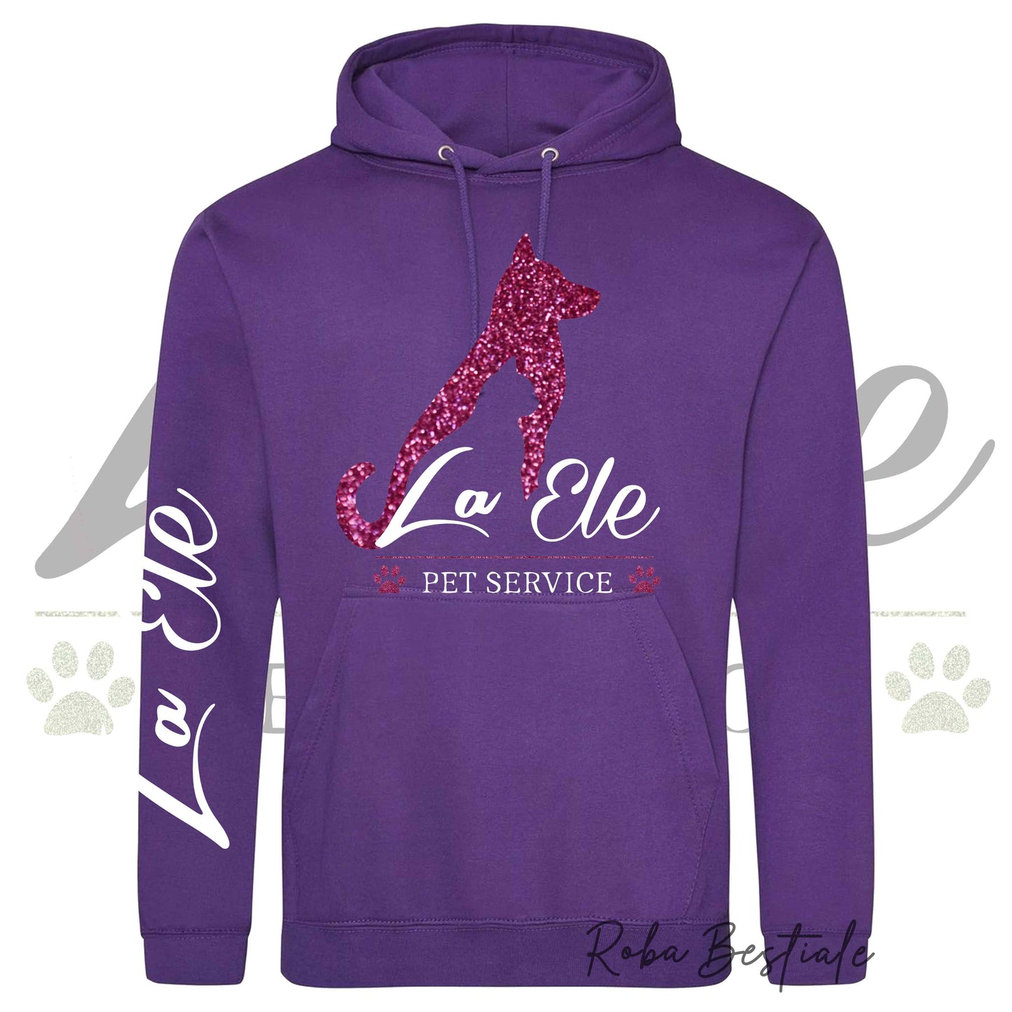 Felpa Invernale LA ELE - Pet Service - Logo GLITTER PINK - Tanti toni di VIOLA! Con Cappuccio - dalla XS alla 3XL