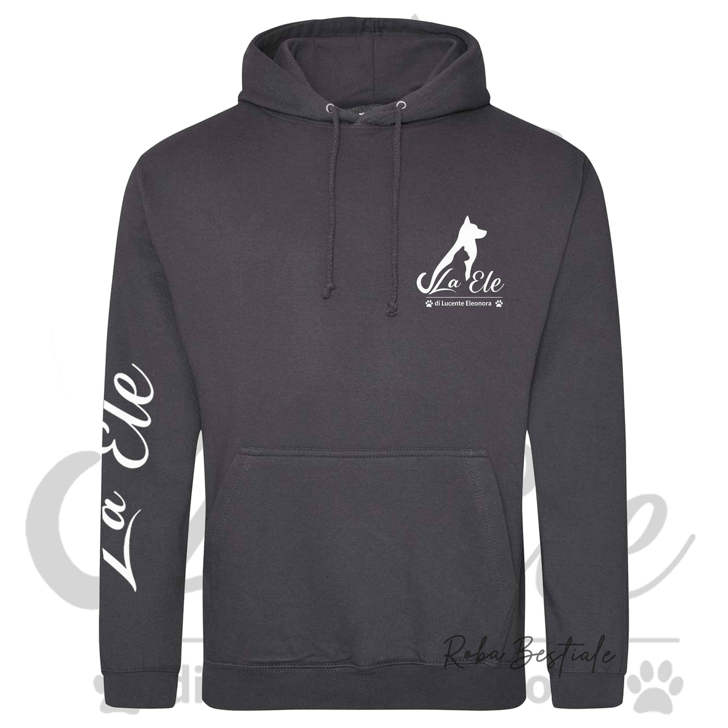 Felpa Invernale LA ELE di Eleonora Lucente - Logo BIANCO o NERO - Diversi toni di GRIGIO - Con Cappuccio - dalla XS alla 3XL