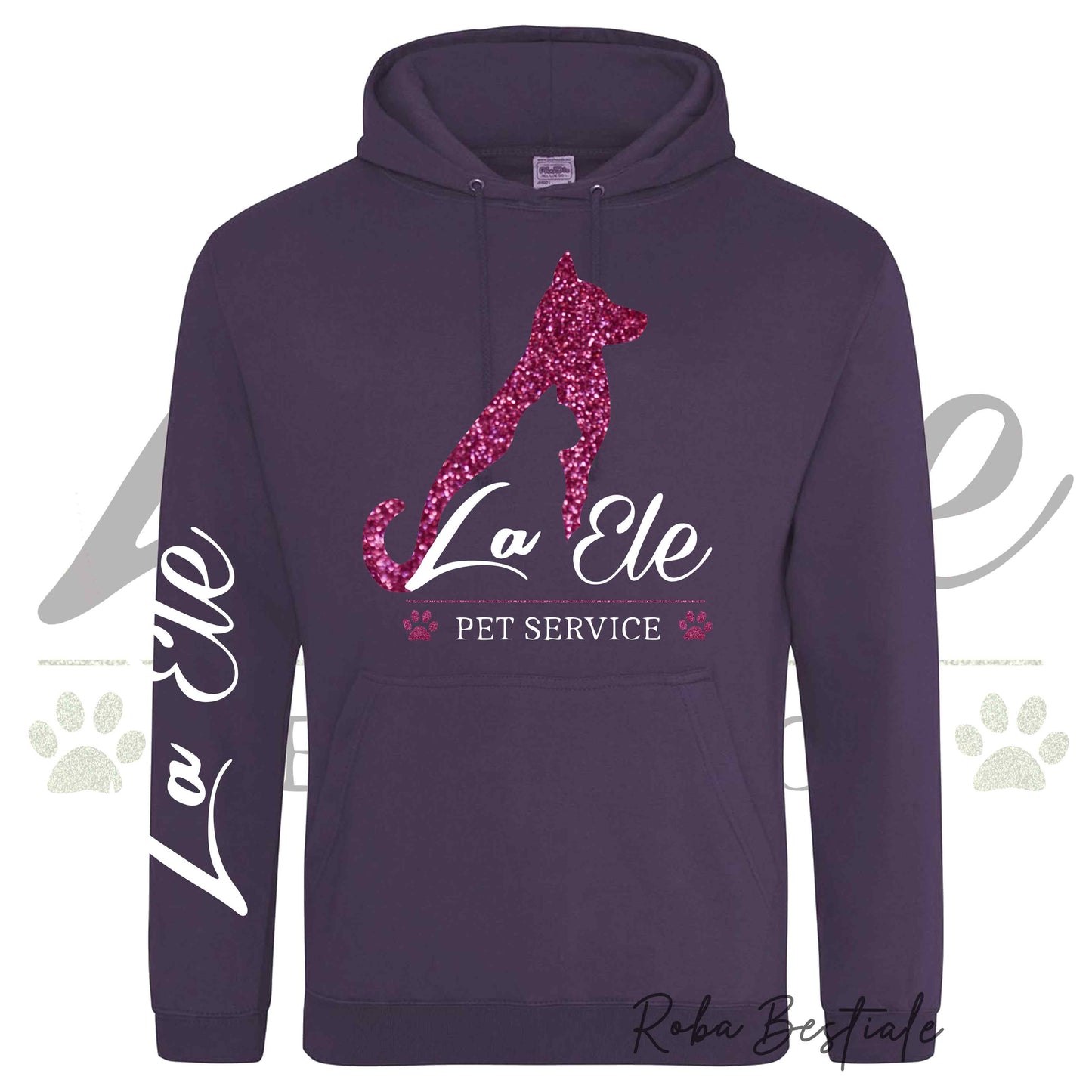 Felpa Invernale LA ELE - Pet Service - Logo GLITTER PINK - Tanti toni di VIOLA! Con Cappuccio - dalla XS alla 3XL