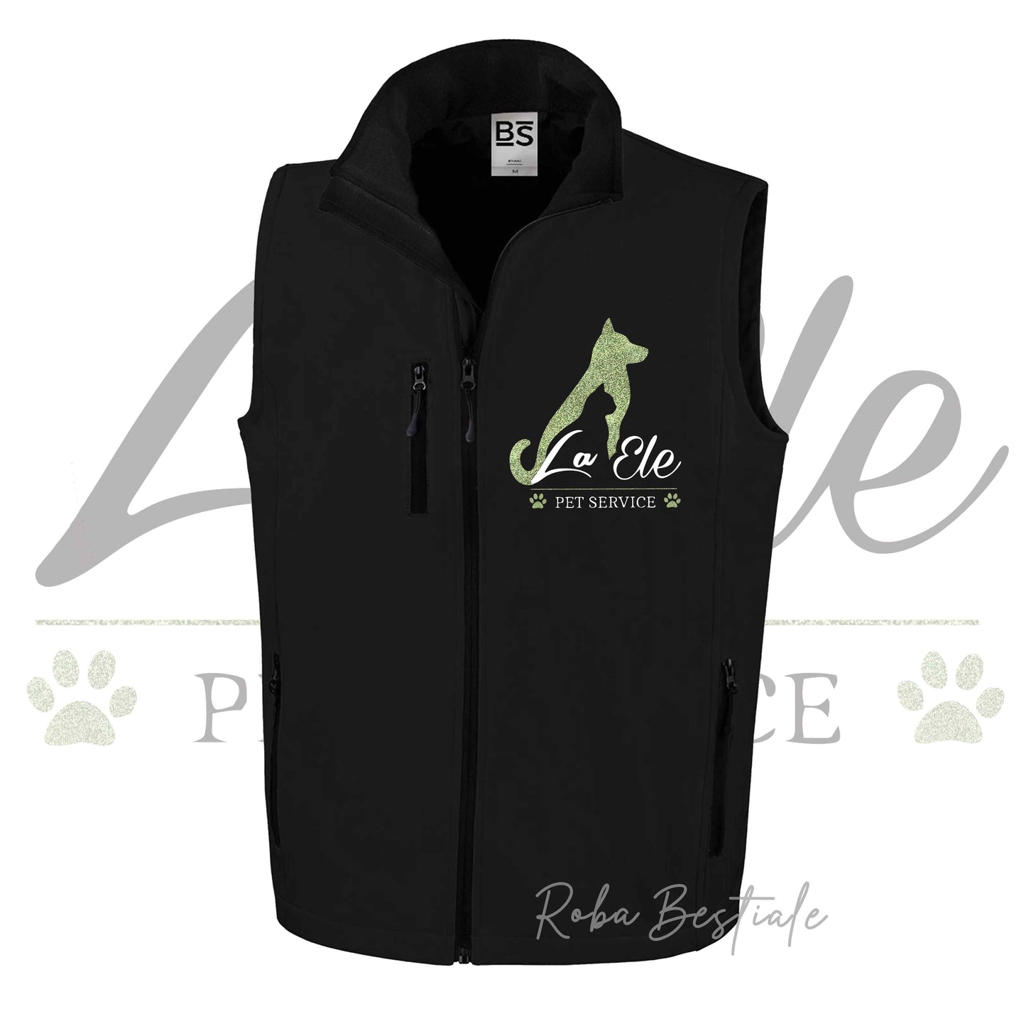 Gilet in SoftShell LA ELE - Pet Service - GLITTERATO! Unisex - Nero dalla XS alla 3XL