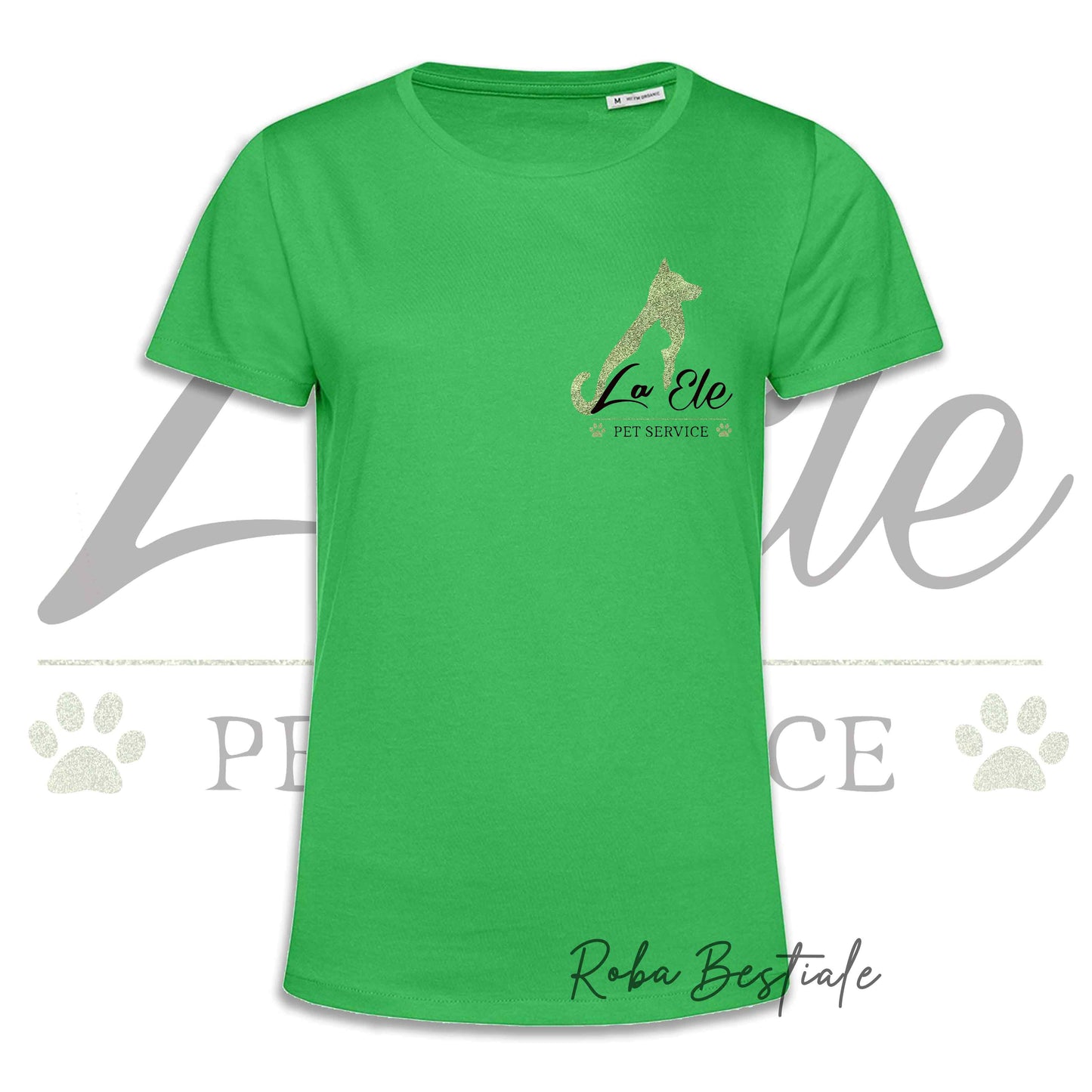 T-Shirt LA ELE - Pet Service - Logo GLITTER GREEN - Da DONNA - 100% Cotone, IN TANTI COLORI! Dalla XS alla 3XL