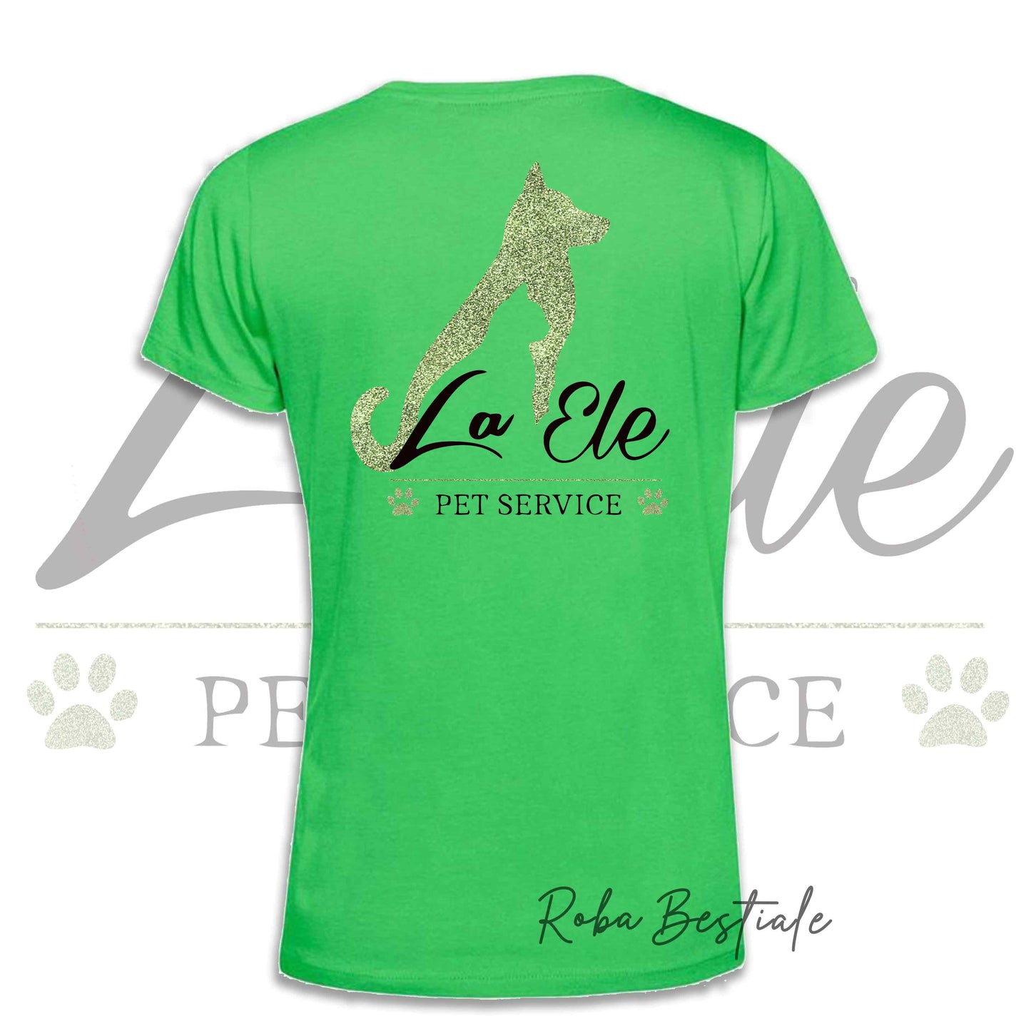 T-Shirt LA ELE - Pet Service - Logo GLITTER GREEN - Da DONNA - 100% Cotone, IN TANTI COLORI! Dalla XS alla 3XL
