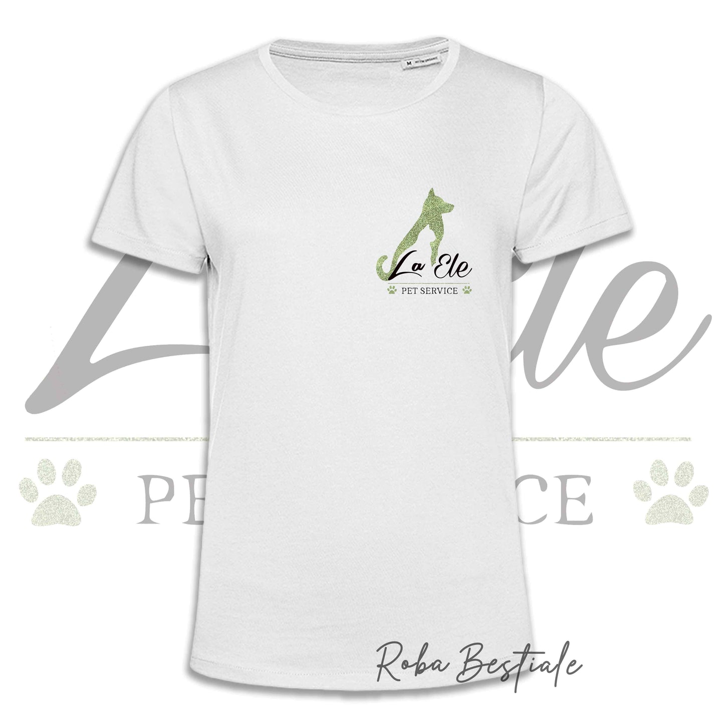 T-Shirt LA ELE - Pet Service - Logo GLITTER GREEN - 100% Cotone, NERA, BIANCA o GRIGIA, Uomo o Donna - dalla XS alla 5XL