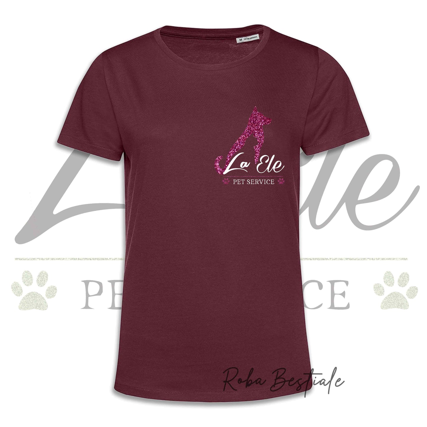 T-Shirt LA ELE - Pet Service - Logo GLITTER PINK - Da DONNA - 100% Cotone, IN TANTI COLORI! Dalla XS alla 3XL