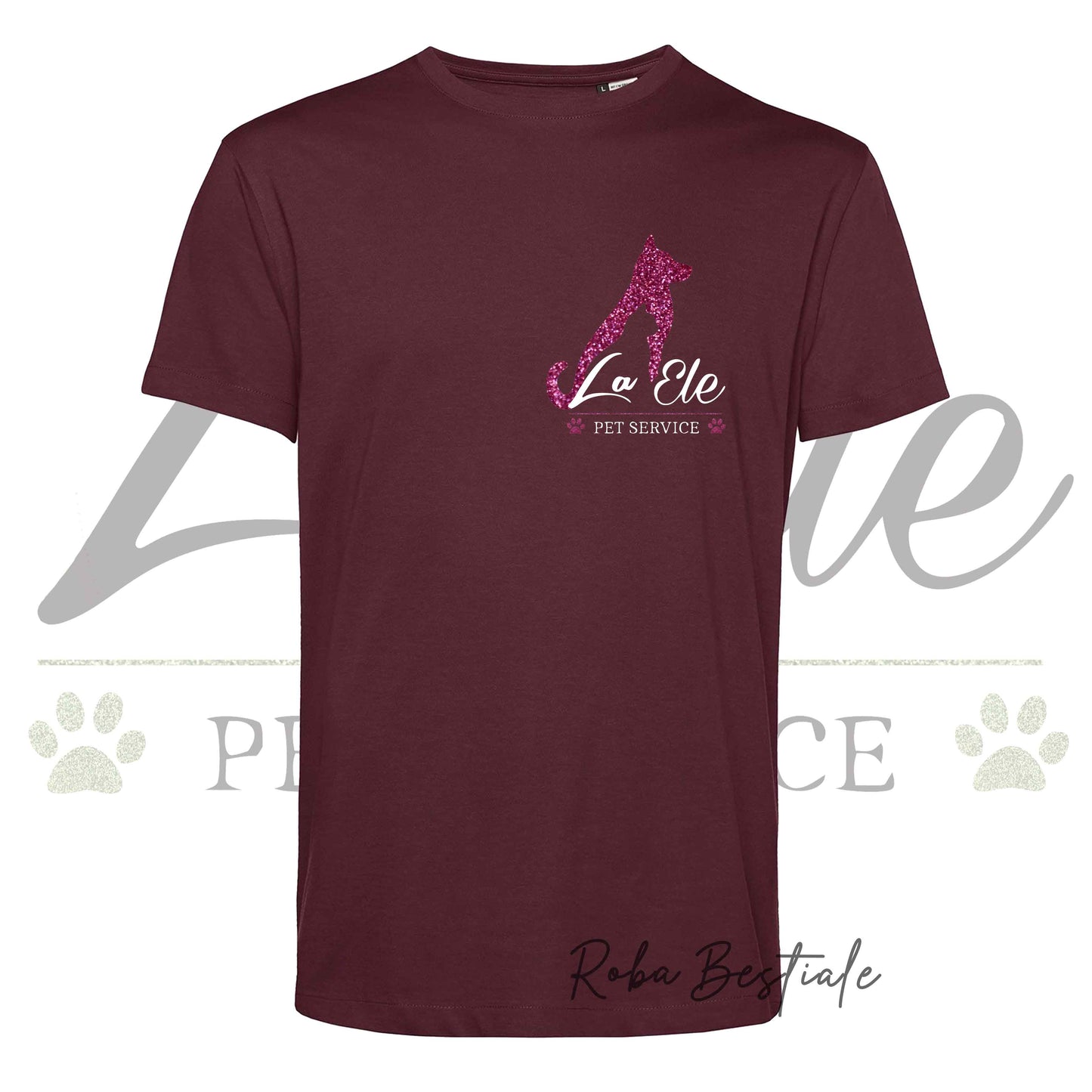T-Shirt LA ELE - Pet Service - Logo GLITTER PINK - Da UOMO - 100% Cotone, IN TANTI COLORI! Dalla XS alla 5XL