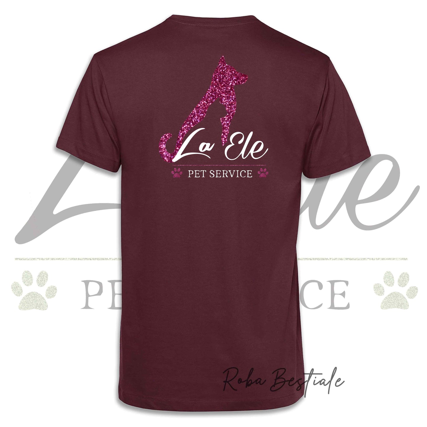 T-Shirt LA ELE - Pet Service - Logo GLITTER PINK - Da UOMO - 100% Cotone, IN TANTI COLORI! Dalla XS alla 5XL