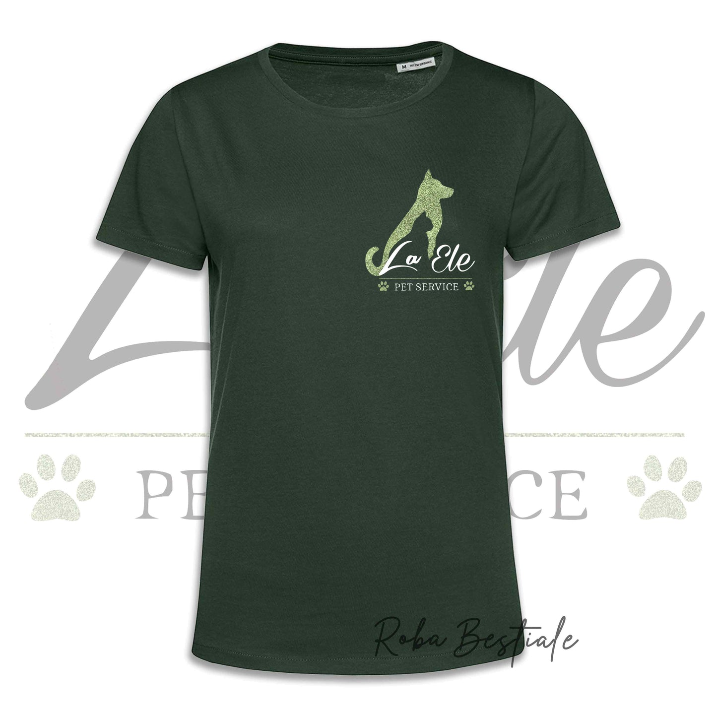 T-Shirt LA ELE - Pet Service - Logo GLITTER GREEN - Da DONNA - 100% Cotone, IN TANTI COLORI! Dalla XS alla 3XL