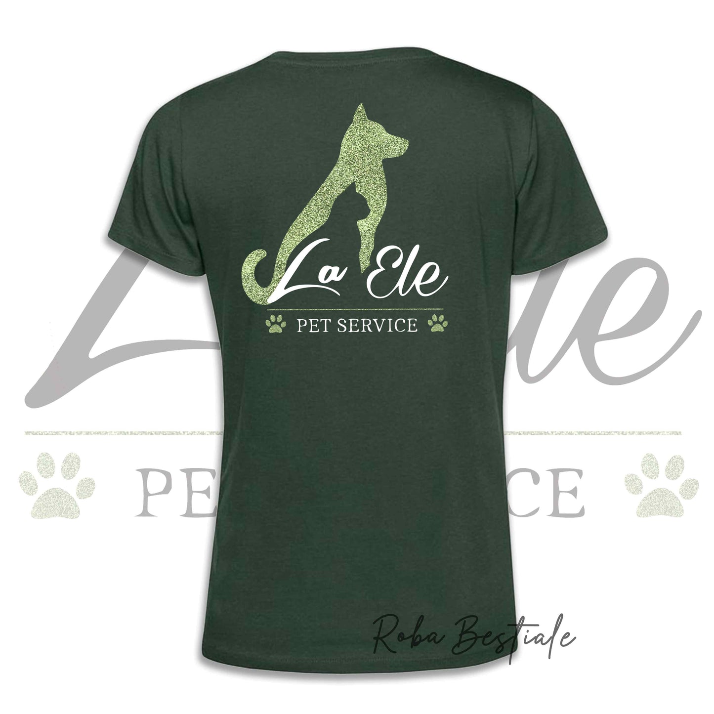 T-Shirt LA ELE - Pet Service - Logo GLITTER GREEN - Da DONNA - 100% Cotone, IN TANTI COLORI! Dalla XS alla 3XL