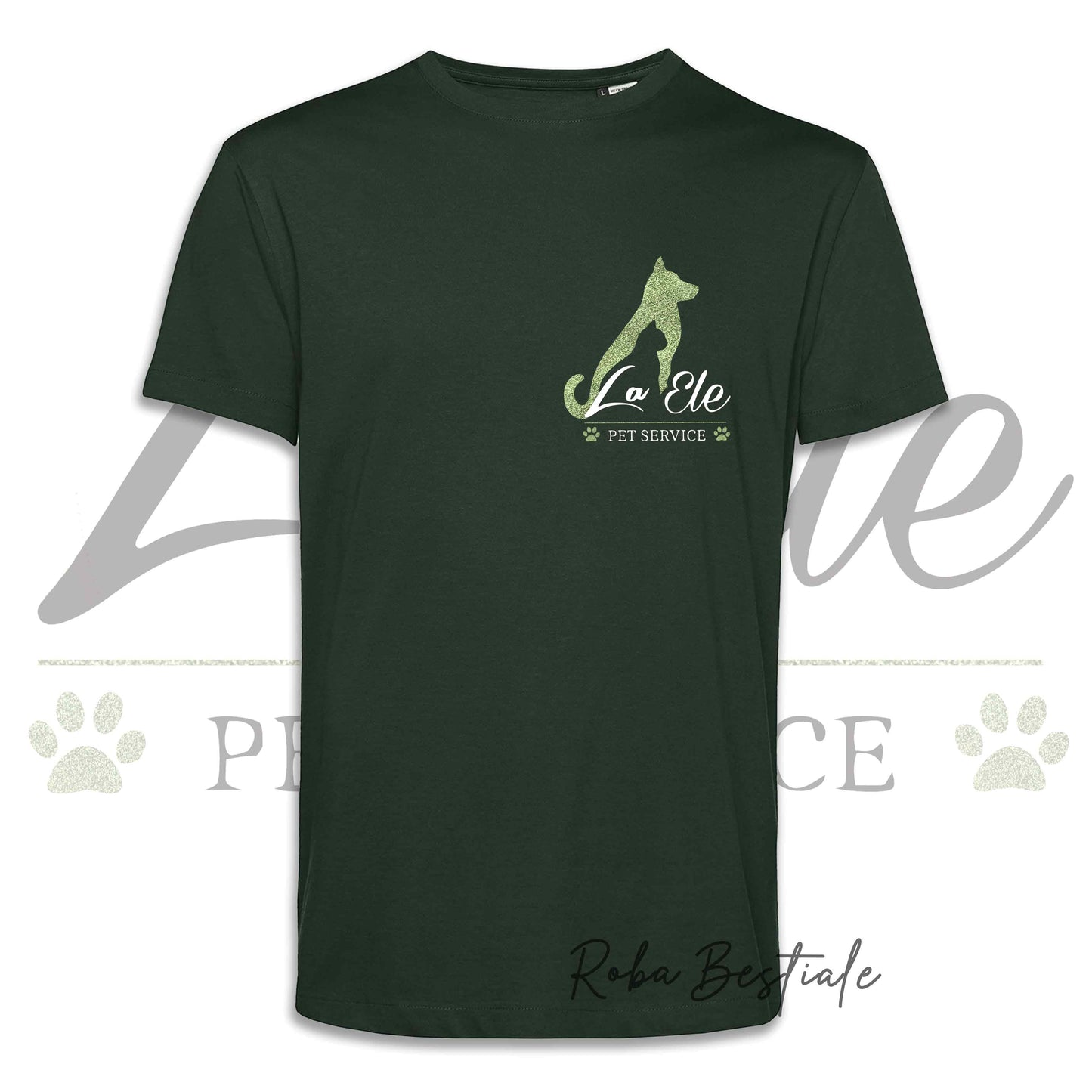 T-Shirt LA ELE - Pet Service - Logo GLITTER GREEN - Da UOMO - 100% Cotone, IN TANTI COLORI! Dalla XS alla 5XL