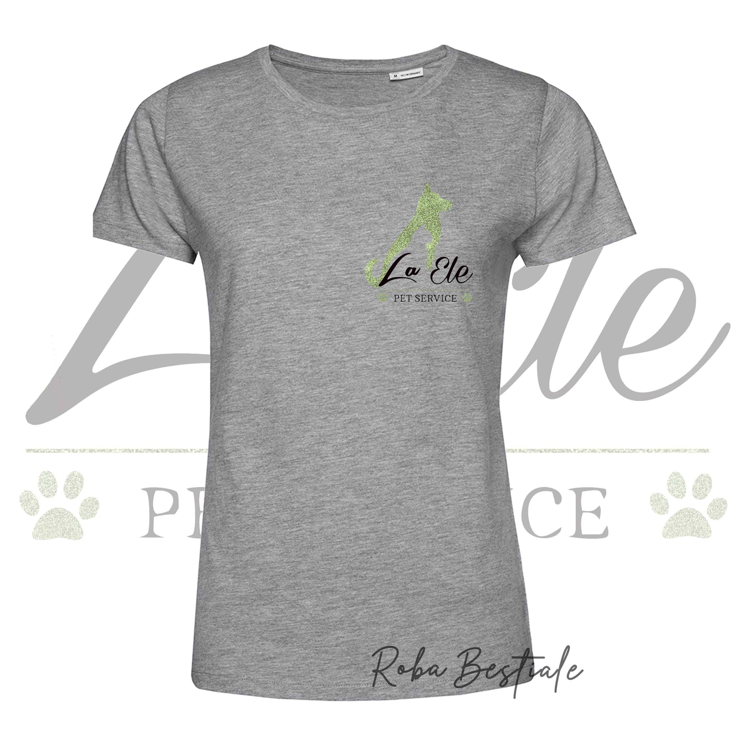 T-Shirt LA ELE - Pet Service - Logo GLITTER GREEN - 100% Cotone, NERA, BIANCA o GRIGIA, Uomo o Donna - dalla XS alla 5XL