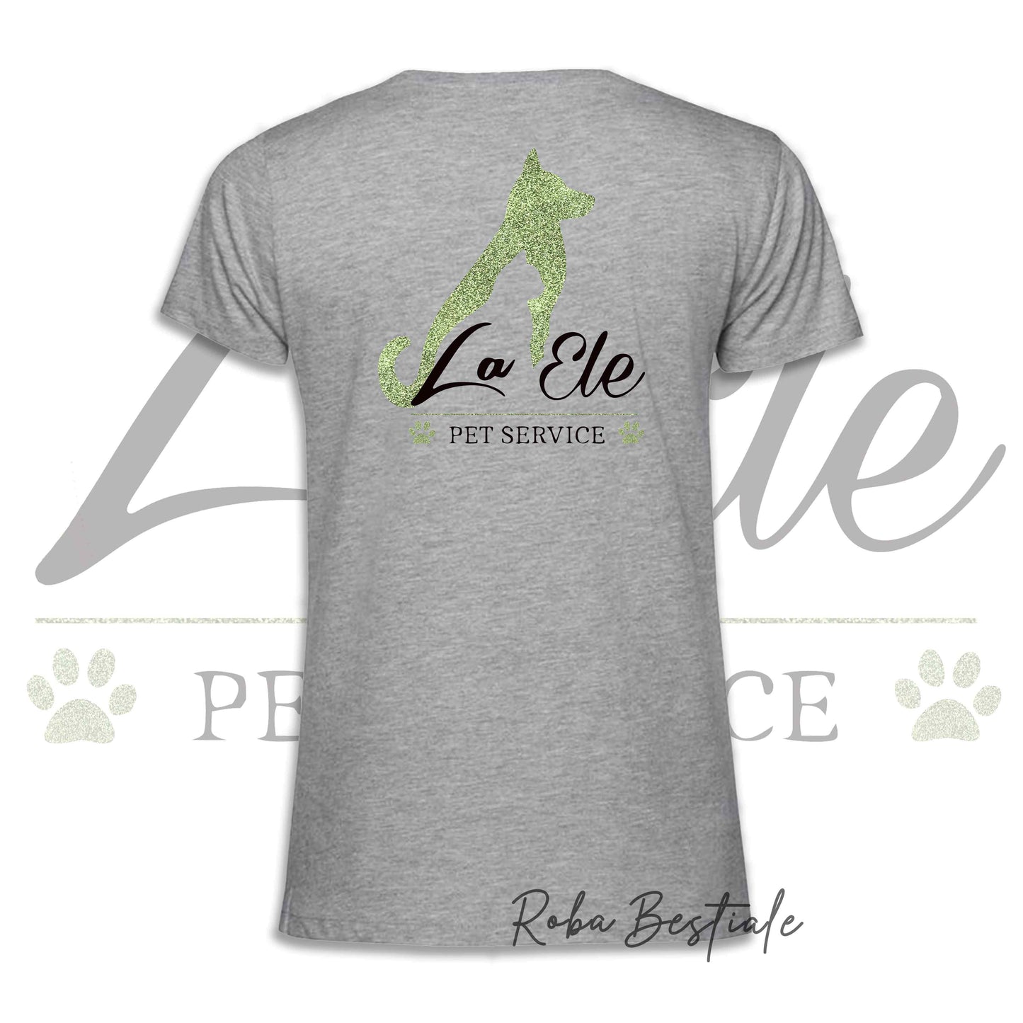 T-Shirt LA ELE - Pet Service - Logo GLITTER GREEN - 100% Cotone, NERA, BIANCA o GRIGIA, Uomo o Donna - dalla XS alla 5XL