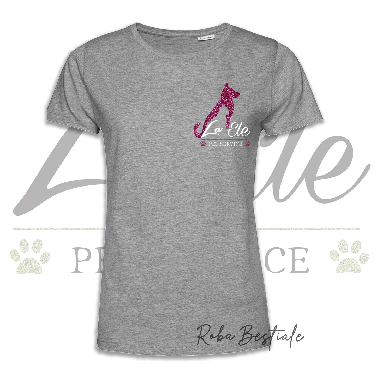 T-Shirt LA ELE - Pet Service - Logo GLITTER PINK - 100% Cotone, NERA, BIANCA o GRIGIA, Uomo o Donna - dalla XS alla 5XL