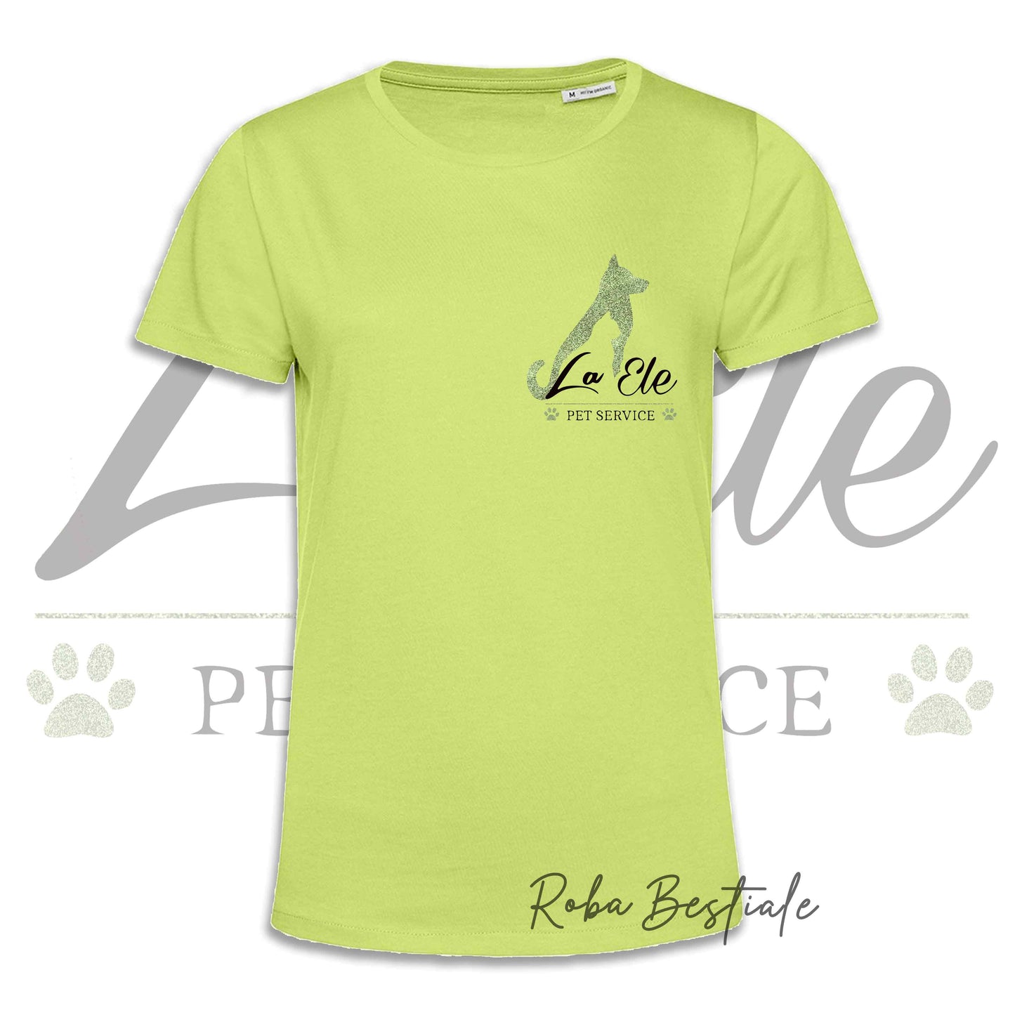 T-Shirt LA ELE - Pet Service - Logo GLITTER GREEN - Da DONNA - 100% Cotone, IN TANTI COLORI! Dalla XS alla 3XL