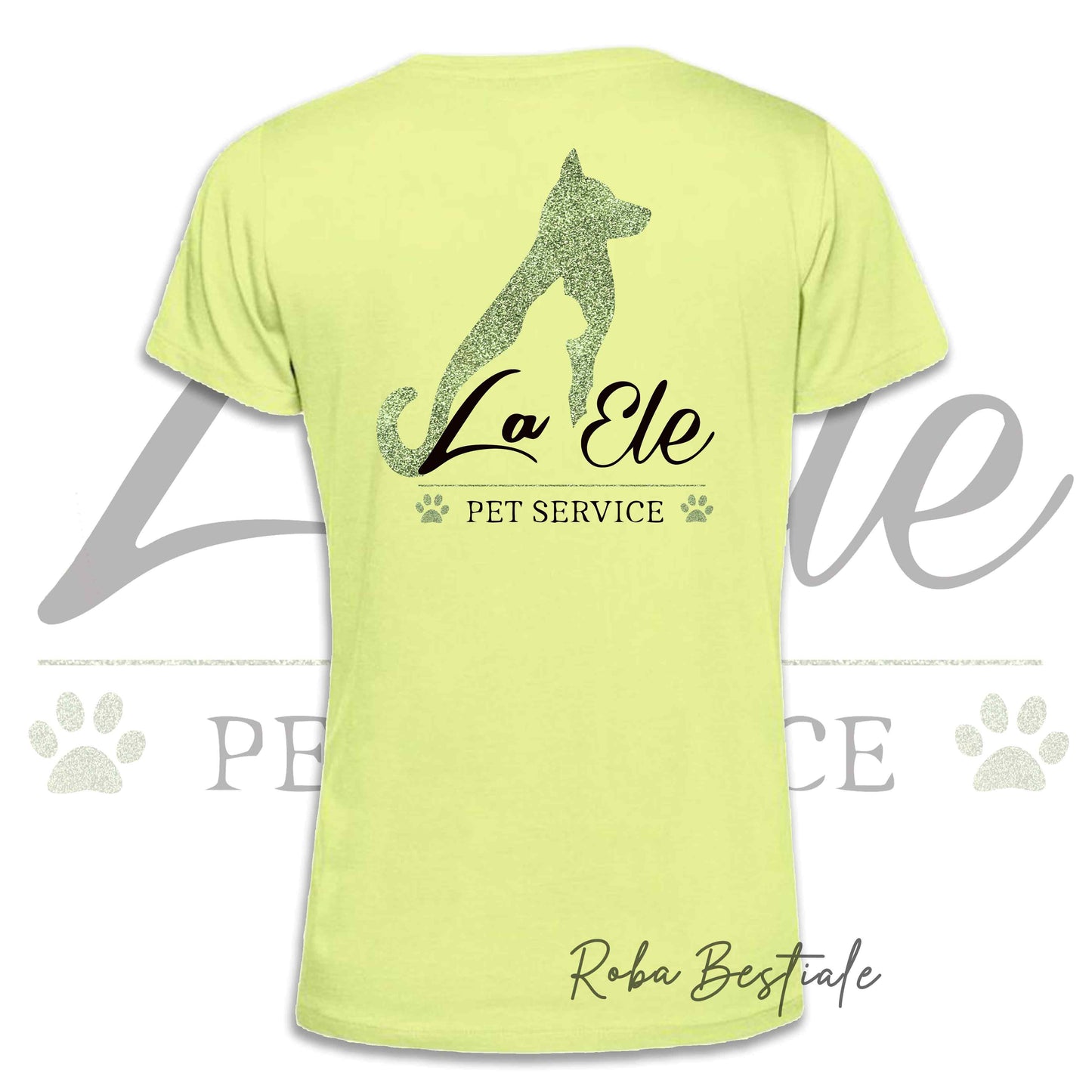 T-Shirt LA ELE - Pet Service - Logo GLITTER GREEN - Da DONNA - 100% Cotone, IN TANTI COLORI! Dalla XS alla 3XL