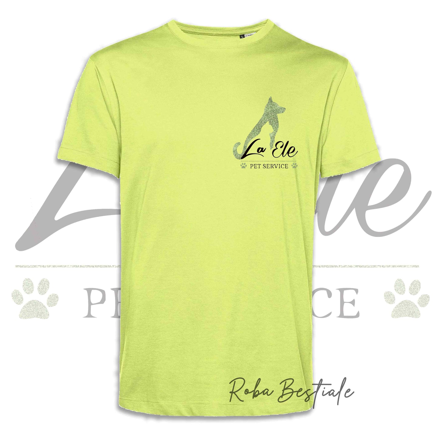 T-Shirt LA ELE - Pet Service - Logo GLITTER GREEN - Da UOMO - 100% Cotone, IN TANTI COLORI! Dalla XS alla 5XL
