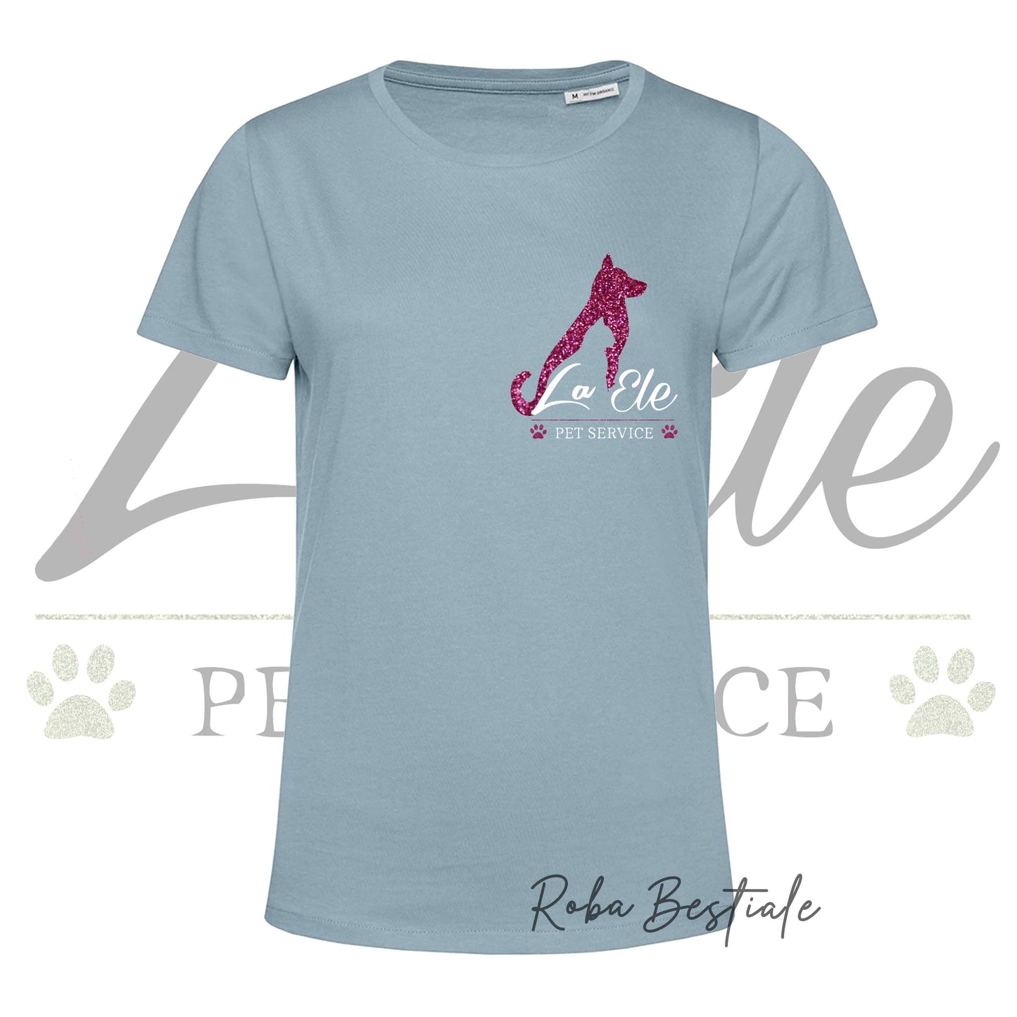 T-Shirt LA ELE - Pet Service - Logo GLITTER PINK - Da DONNA - 100% Cotone, IN TANTI COLORI! Dalla XS alla 3XL