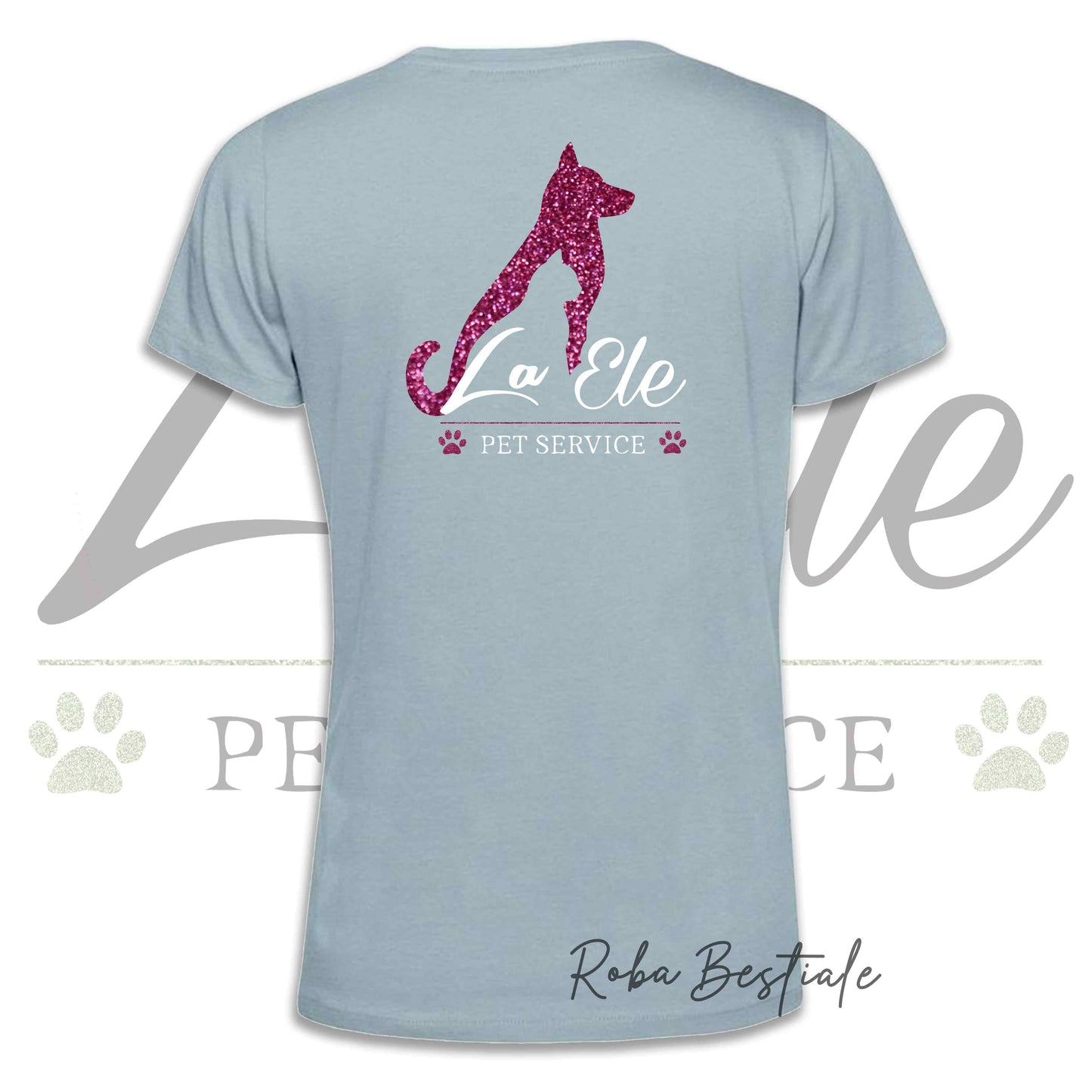 T-Shirt LA ELE - Pet Service - Logo GLITTER PINK - Da DONNA - 100% Cotone, IN TANTI COLORI! Dalla XS alla 3XL