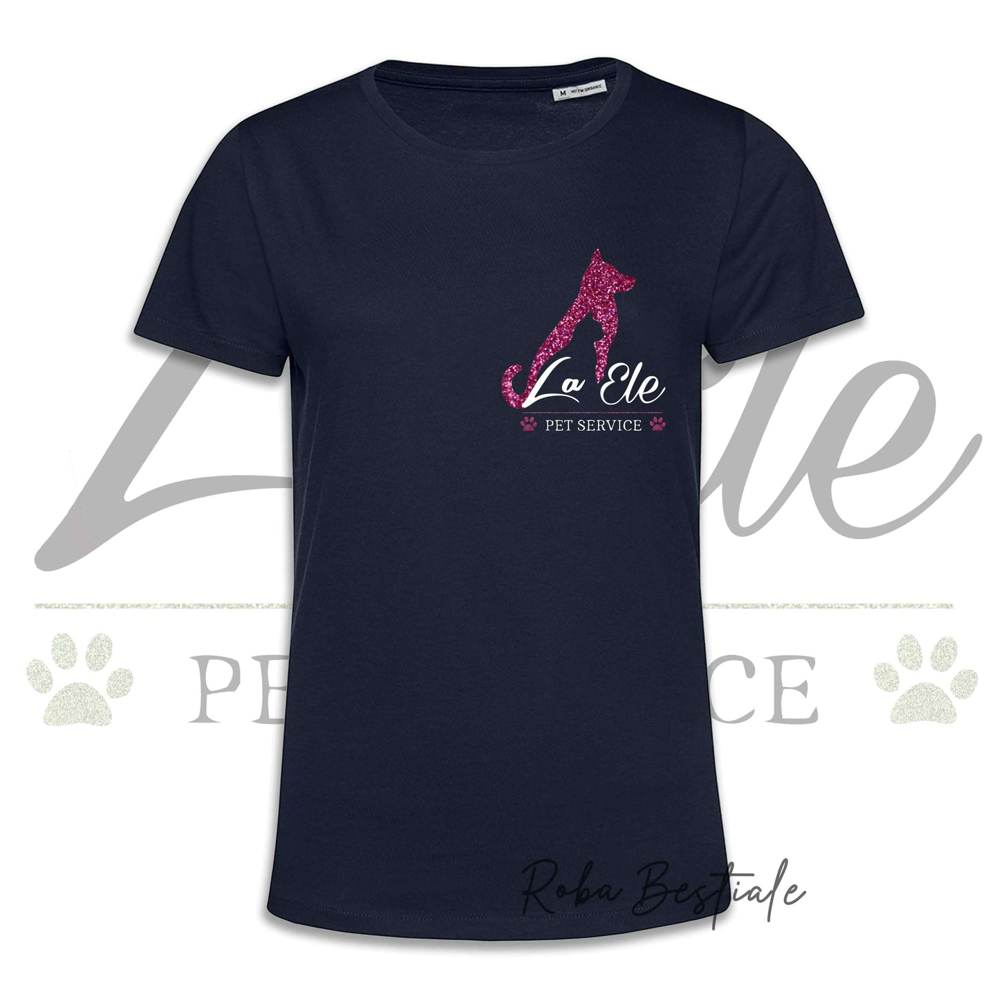 T-Shirt LA ELE - Pet Service - Logo GLITTER PINK - Da DONNA - 100% Cotone, IN TANTI COLORI! Dalla XS alla 3XL