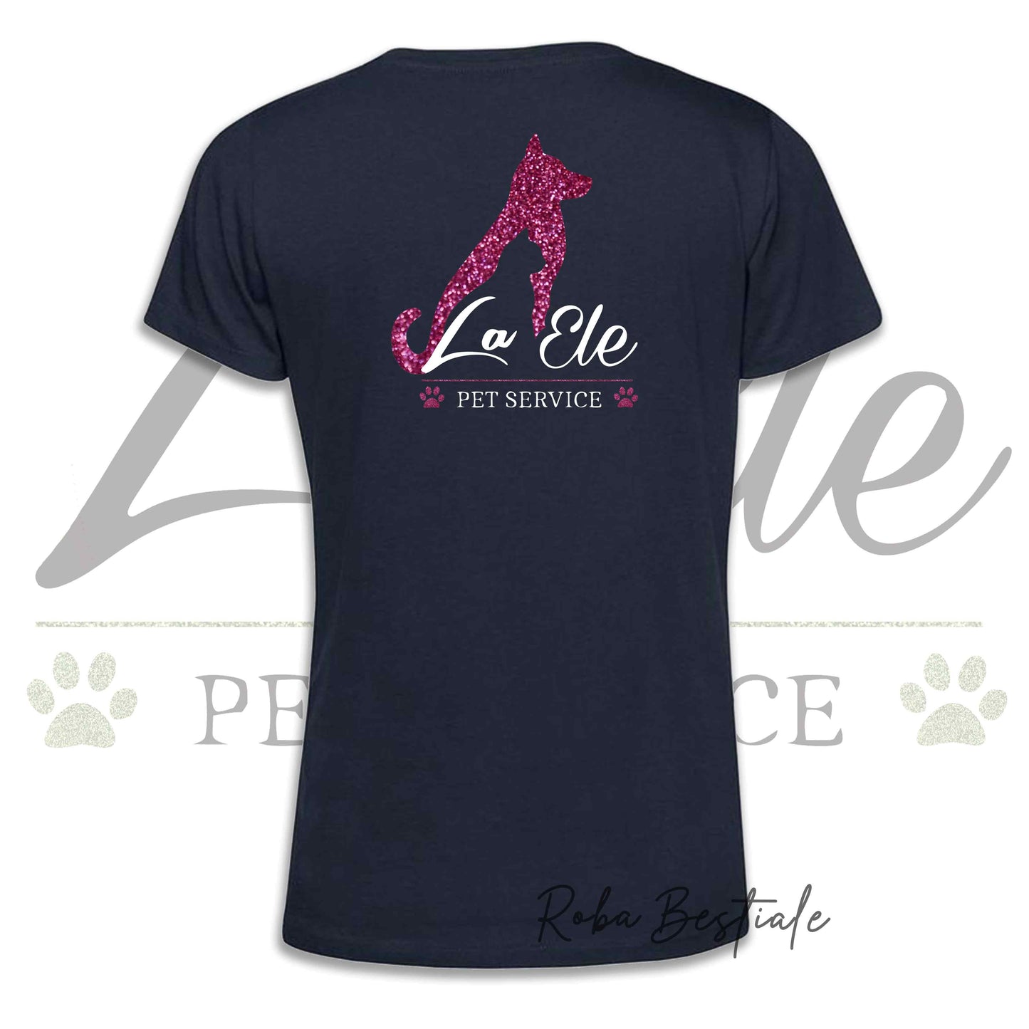 T-Shirt LA ELE - Pet Service - Logo GLITTER PINK - Da DONNA - 100% Cotone, IN TANTI COLORI! Dalla XS alla 3XL