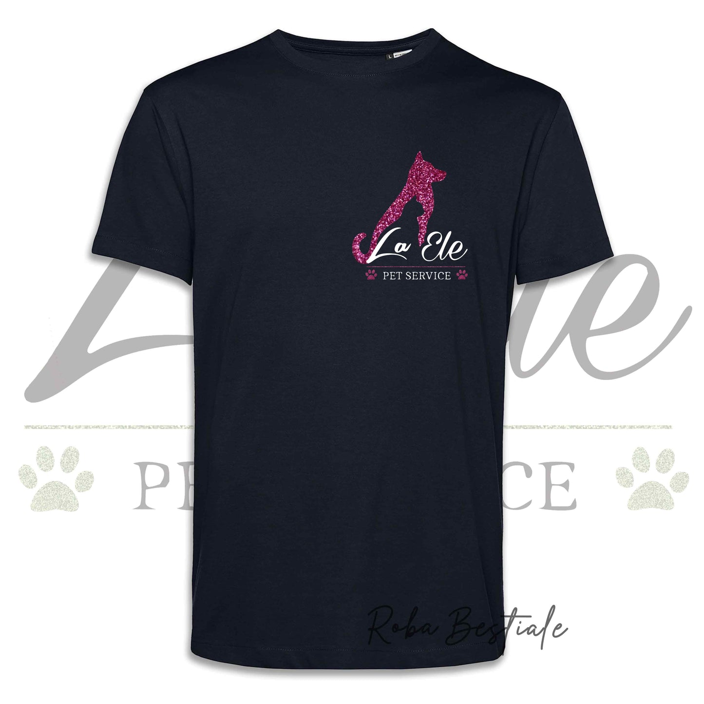 T-Shirt LA ELE - Pet Service - Logo GLITTER PINK - Da UOMO - 100% Cotone, IN TANTI COLORI! Dalla XS alla 5XL