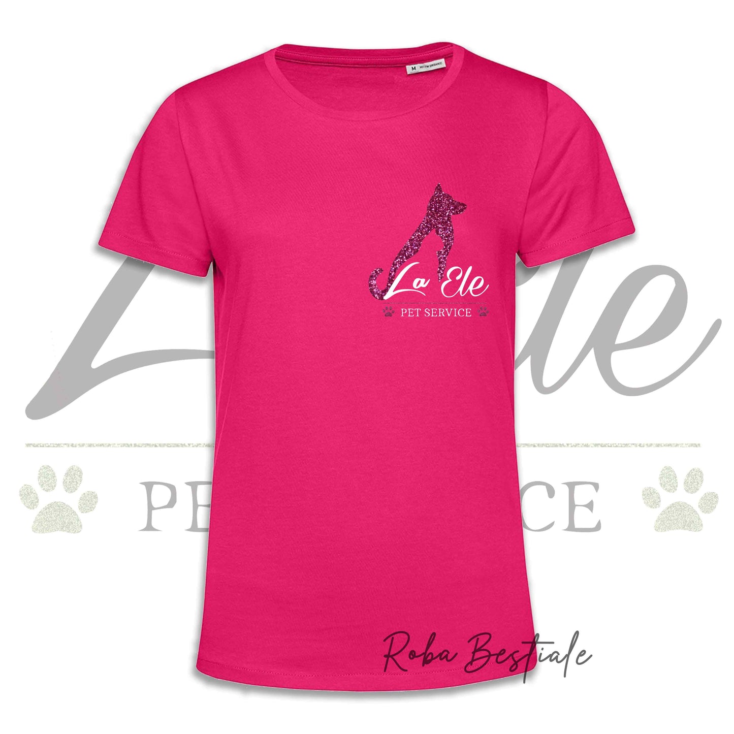 T-Shirt LA ELE - Pet Service - Logo GLITTER PINK - Da DONNA - 100% Cotone, IN TANTI COLORI! Dalla XS alla 3XL