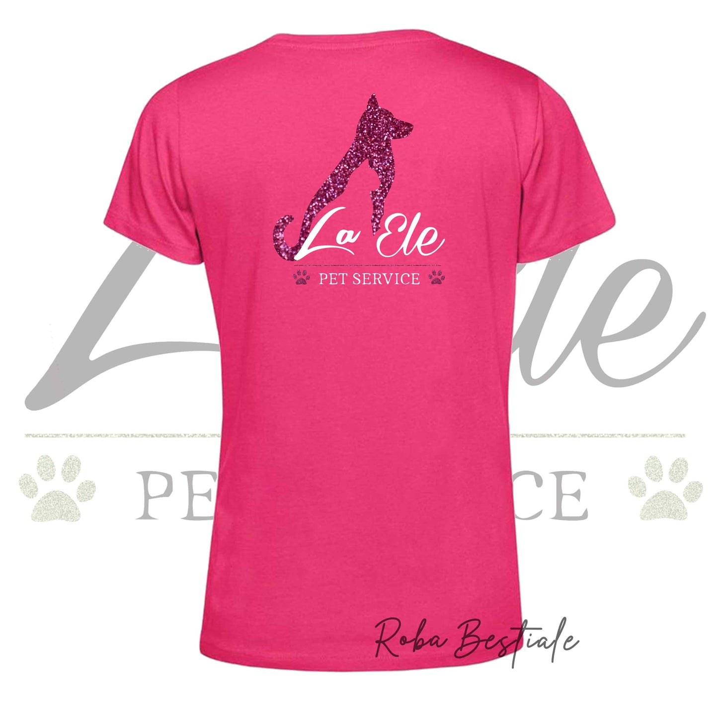 T-Shirt LA ELE - Pet Service - Logo GLITTER PINK - Da DONNA - 100% Cotone, IN TANTI COLORI! Dalla XS alla 3XL